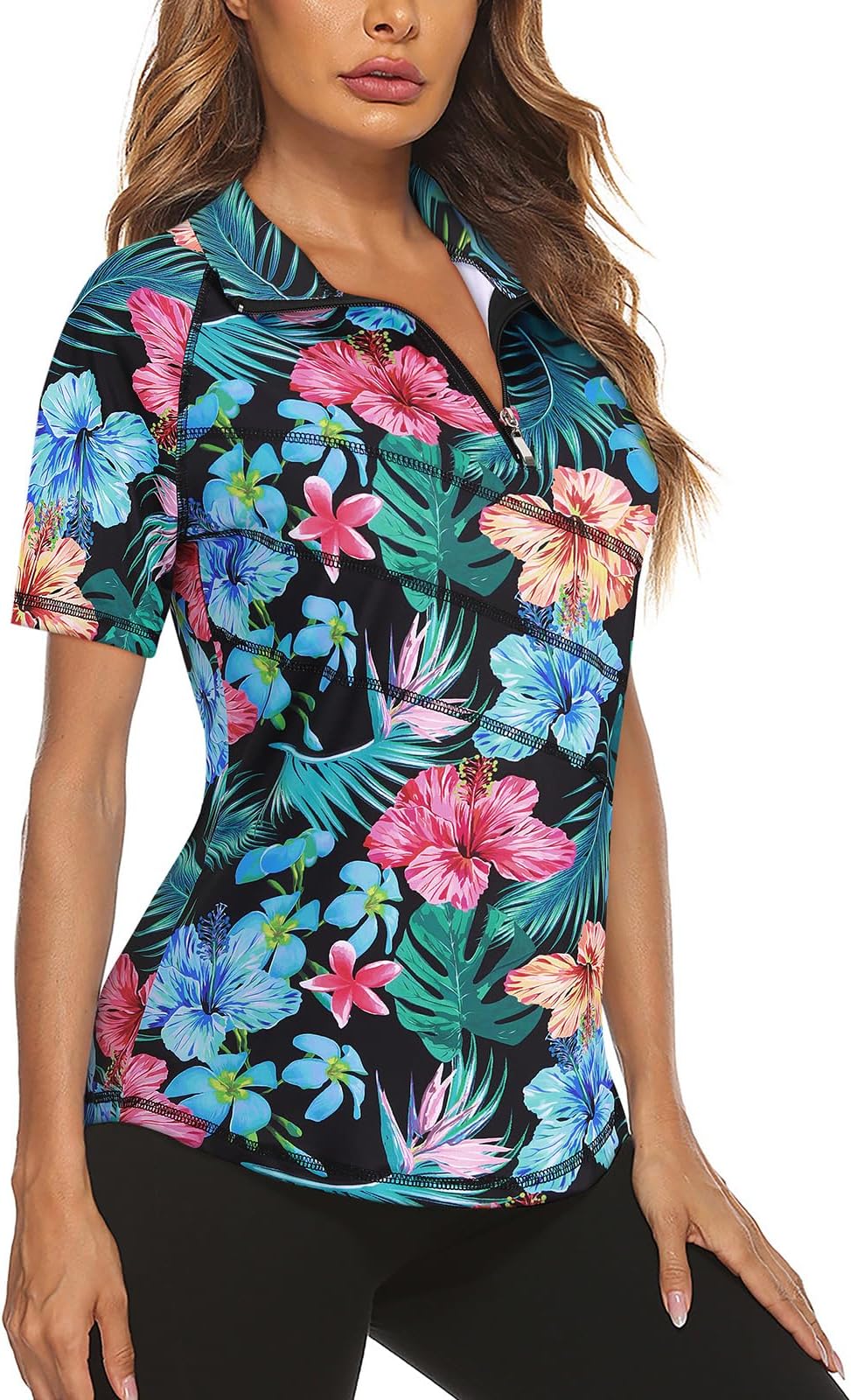 FlikityWomens Polo Shirts UK 1/4 Zip Quick Dry Ladies Golf Tops Moisture Wicking Sport Gym Athletic Tops Casual Workout Tops Yoga Tennis Runnning T Shirts S-2XL