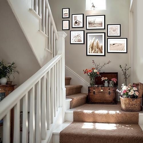 Miniatura 2 de ArtbyHannah Juego de marcos de pared para galería, paquete de 8 marcos de fotos, decoración de pared con hierba de pampa neutra para sala de estar,