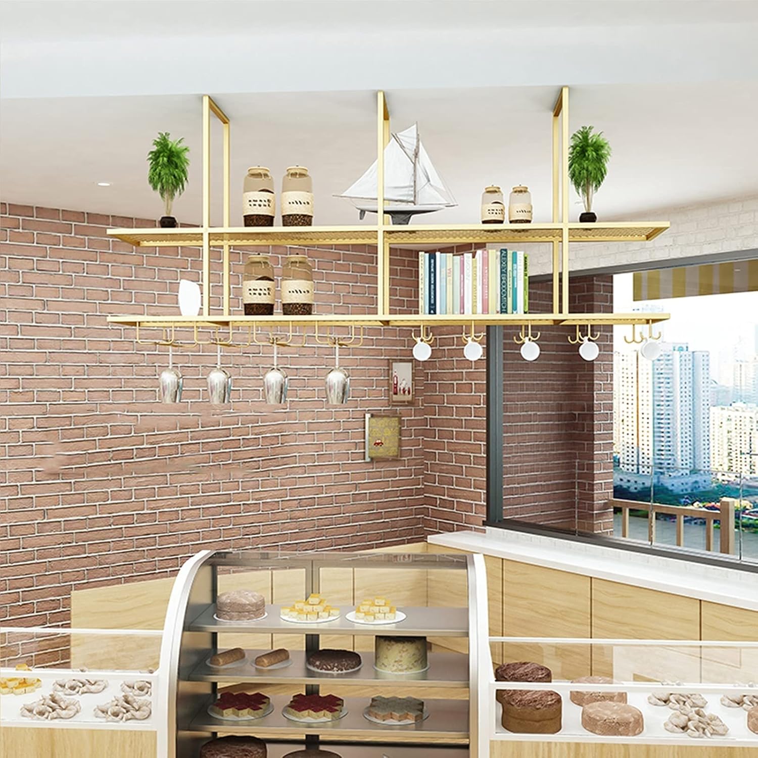 Wine Rack Hanging Wine Glass Rack, Metal Wine Rack, American Ceiling Wine Rack, Creative Hanging Decoration Rack for Restaurant and Bar Ceiling Home Decoration