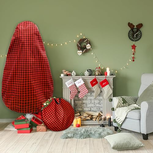 Miniatura 5 de Bolsa de almacenamiento vertical para árbol de Navidad de 9 pies y bolsa de almacenamiento de corona de 30 pulgadas, bolsa no tejida a prueba de