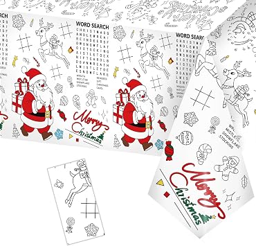 Giant Merry Christmas Coloring Tablecloth for Kids - Large Xmas Coloring Poster, DIY Snowman Paper Tablecloth Jumbo Banner Craft for Christmas Activity Party Favors Gifts Supplies Decor, 54x108 Inch
