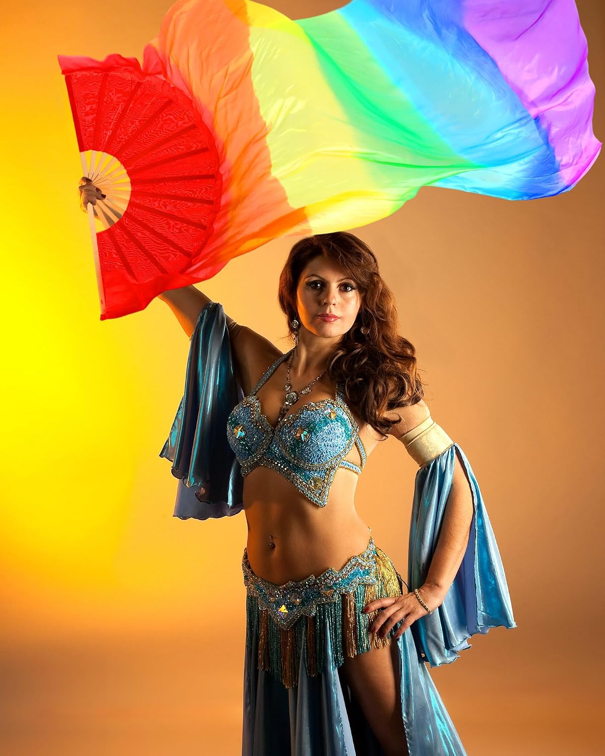 Thyle 4 Pairs 1.8 M Silk Fans Women Veils Belly Dance Fan, National Long Bamboo Fan Colors Artificial Silk Fans for Dancer Right Left Hand, 4 Styles
