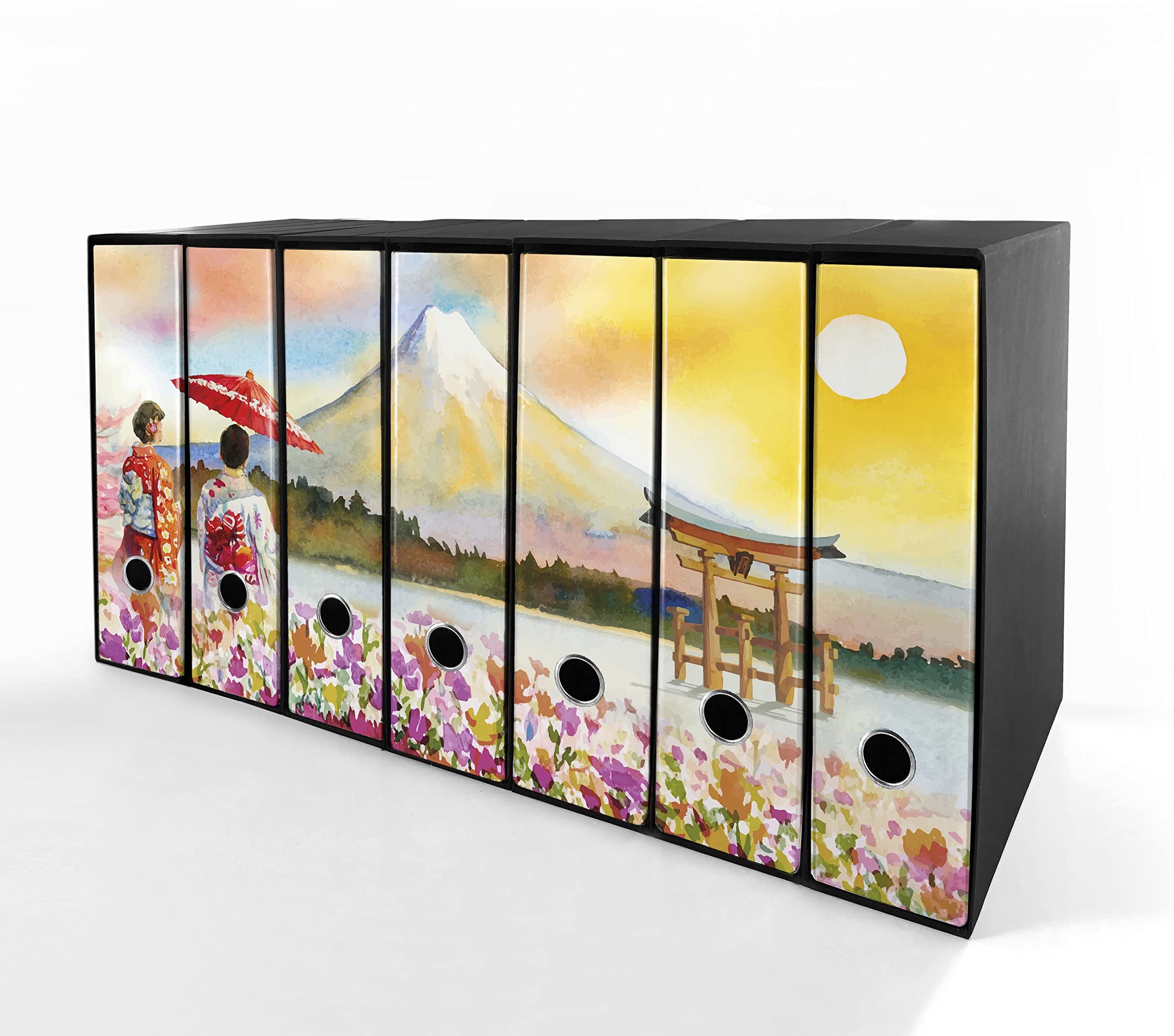 Set da 7 raccoglitori ad anelli MONTE FUJI DISEGNO - Faldoni SHAREPRINTING (H34 con 4 anelli)