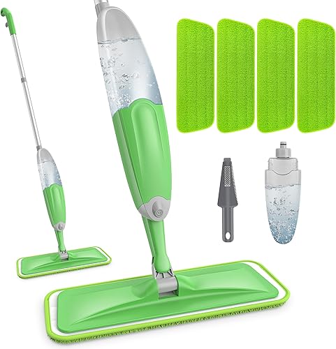 Miniatura 1 de Trapeadores en aerosol para limpieza de suelos, mopas de microfibra para suelos húmedos y secos con 4 almohadillas lavables reutilizables, mopa de