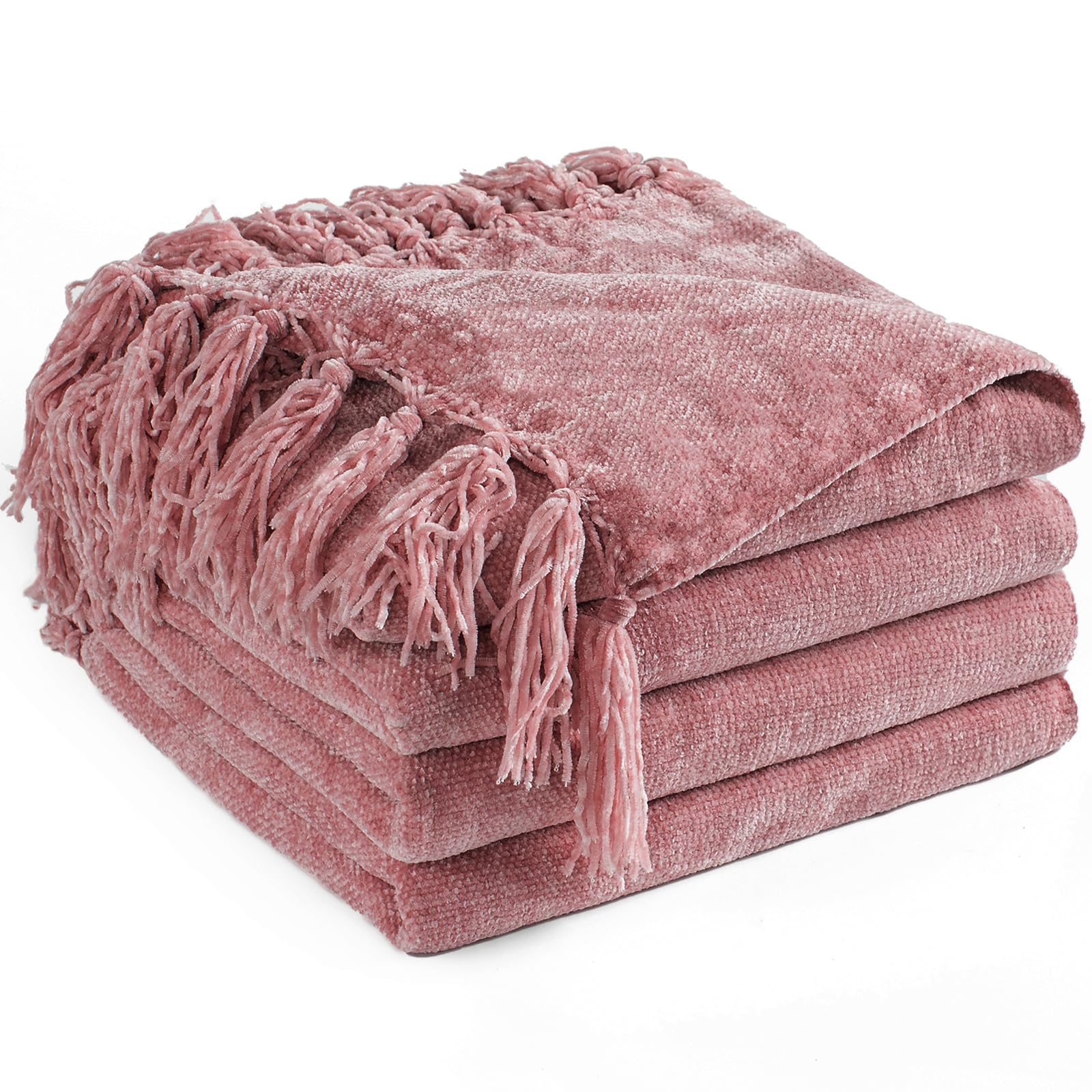 LONG CREATE Chenille Throw Blanket for Couch 60"X 80" Twin, Soft Cozy Throws with Fringe Tassel for Bed Sofa Chair Cover, Lightweight Knitted
