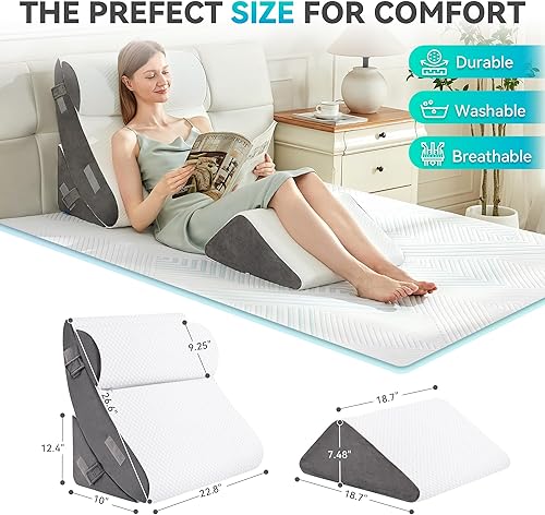 Miniatura 7 de BDEUS Juego de 4 almohadas de cuña para cama después de la cirugía, juego de almohadas ortopédicas de cuña para dormir, alivio del dolor de espalda,