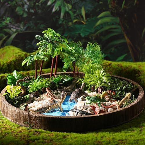 Miniatura 4 de Sratte Juego de 26 figuras de anfibios de sangre fría, kit de árboles modelo con Komodo dragón, lagarto, serpiente, camaleón, juguete, kit de