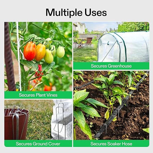 Miniatura 7 de VIVOSUN 100 estacas de jardín de 6 pulgadas, grapas en forma de U para tela de barrera, cubierta de suelo, manguera de remojo, tubo de riego, valla