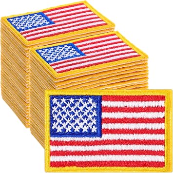 Willbond 36 Pieces American Flag Patch Embroidered Iron On, Gold Rim