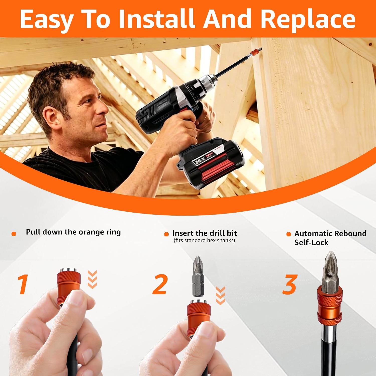 QTG 4PCS Magnetic Drill Bit Extension Set, 1/4" Hex Shank Quick Release Impact Driver Bit Holder with Self-Locking Mechanism, 60mm/100mm/150mm/300mm Extension Rods for Power Drills & Screwdrivers