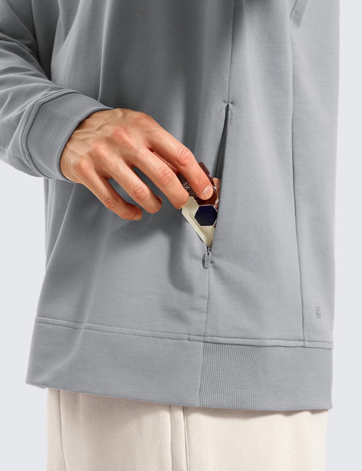 CRZ YOGA Mens Crewneck Sweatshirts French Terry Athletic Workout Sweat Shirts Casual Pullover Tops with Zipper Pocket - Image 4