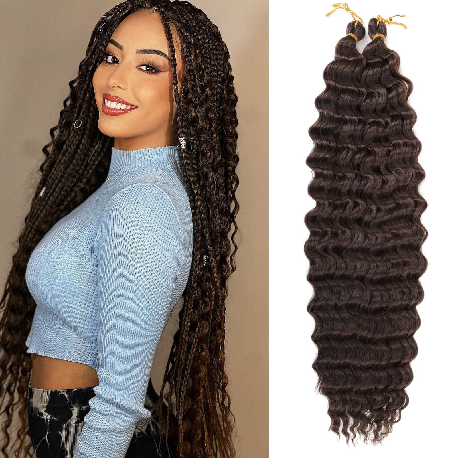 CHARSUN Deep Wave Crochet Hair Curly Braiding Hair 22 Inch Ocean Wave Braiding Hair Extensions For Black Women Synthetic 2 Pack Boho Braids Extension(