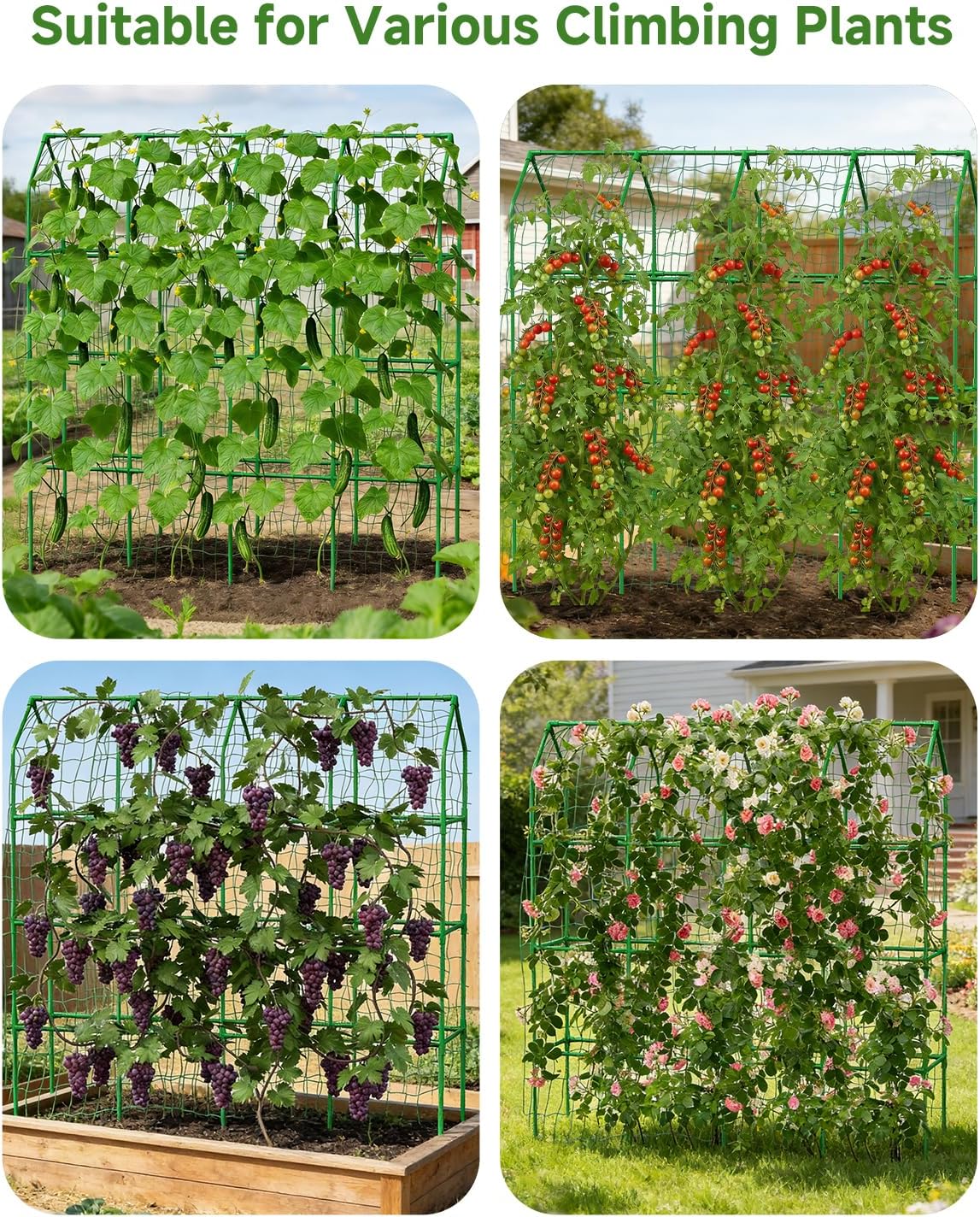 Cucumber Trellis for Climbing Plants Outdoor, A-Shape Garden Trellis for Raised Bed, Metal Plant Trellis with Garden Netting for Flower Vegetables, Pea, Grape (67 * 17.7 * 65inch(L*W*H))