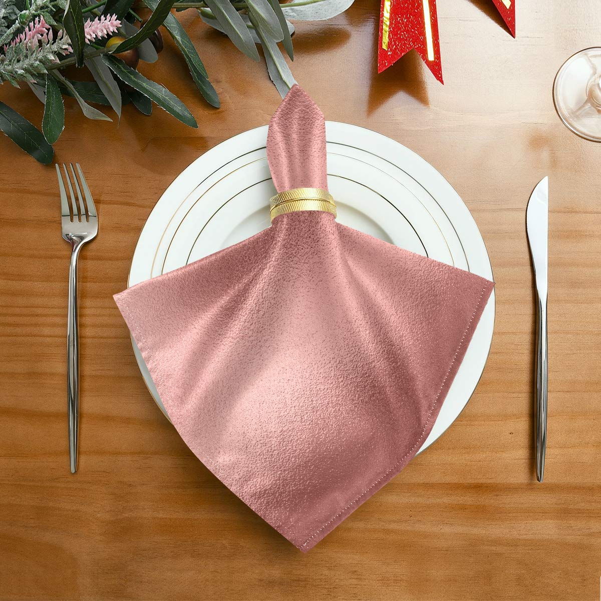 ALAZA Rose Gold Cloth Napkins Dinner Napkins Set of 6,Reusable Table Napkins Washable Polyester Fabric for Cocktail Party Holiday Wedding Home Decorative