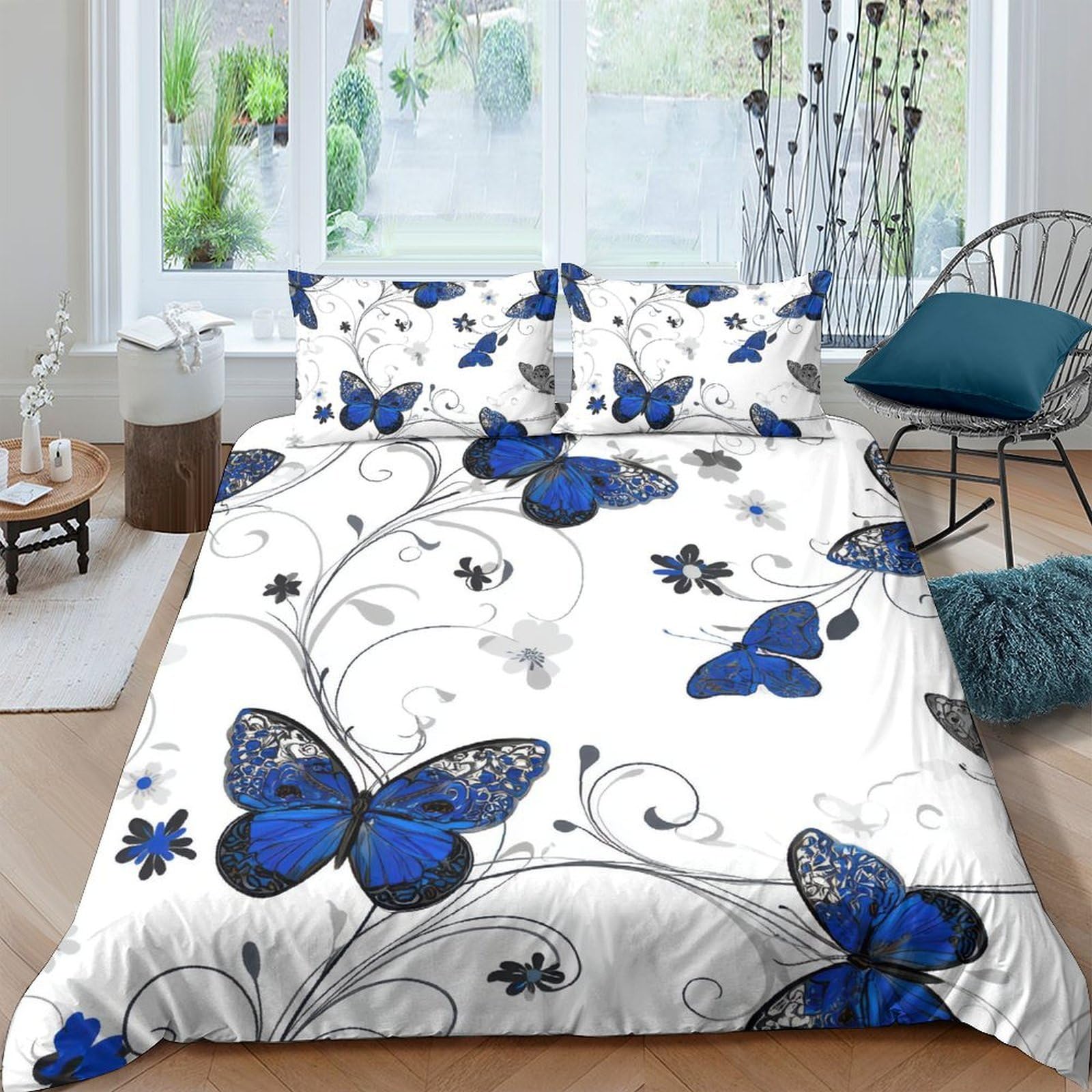 Ctjqhvkz Style-10 3D Printed Blue Butterfly Fitted Sheet Microfiber Anti-Slip Bed Cover Bedroom Decor Machine Washable For Adults Teens Single（135X200cm）