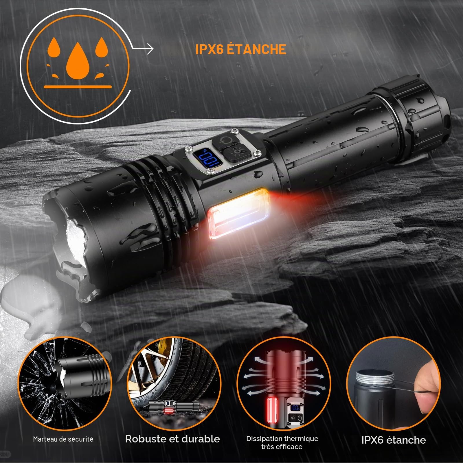 Relybo Lampe Torche Led Ultra Puissante, 1000000 Lumens Lampe De Poche Led Ultra Puissante, 9 Modes & Éclairage Latéral Cob, Lampe Torche Rechargeable Usb, Lampe Tactique Pour Camping Urgence