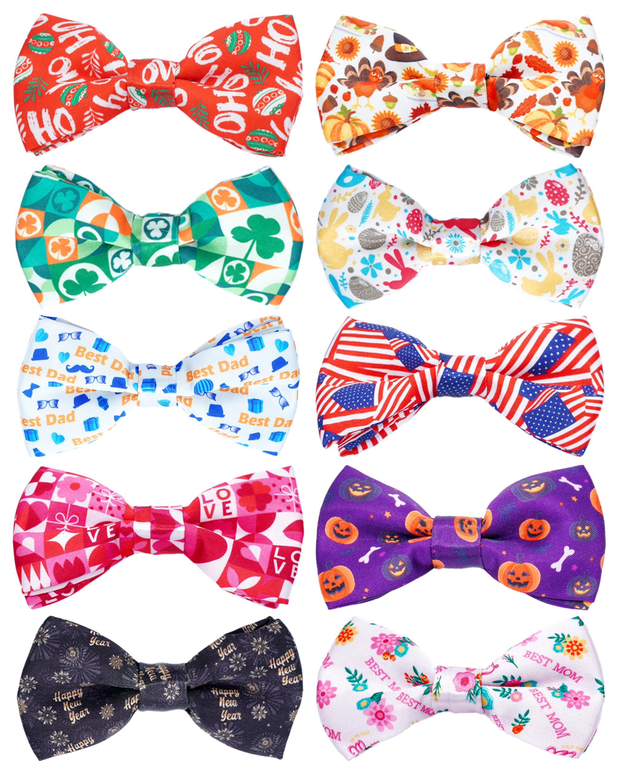 PET SHOW 10 Pack Holiday Big Dog Bow Ties for Large Medium Dogs Sliding Collar Attachments Festival Patterns Bowties Classy Bowknots Party Wedding Pet