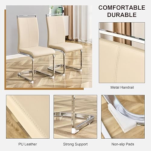 Miniatura 13 de AZmac Juego de 4 sillas de comedor modernas de cuero, sillas de cocina sin brazos, sillas de comedor con asiento acolchado tapizado y patas cromadas