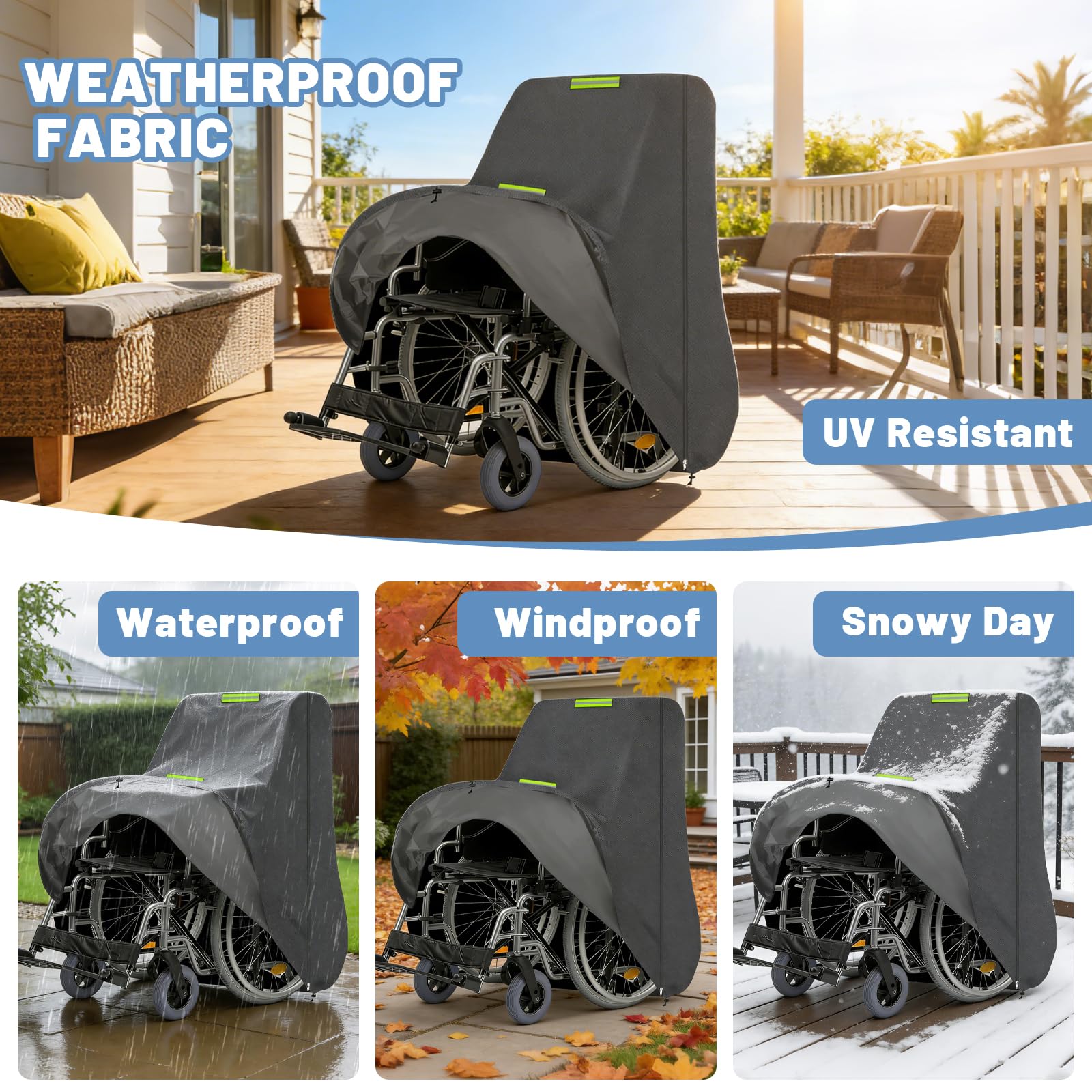 Copertura per sedia a rotelle manuale, copertura protettiva per sedia a rotelle, Oxford 600D impermeabile per bicicletta, scooter, con striscia fluorescente, 100 * 100 * 75 cm (Grey)