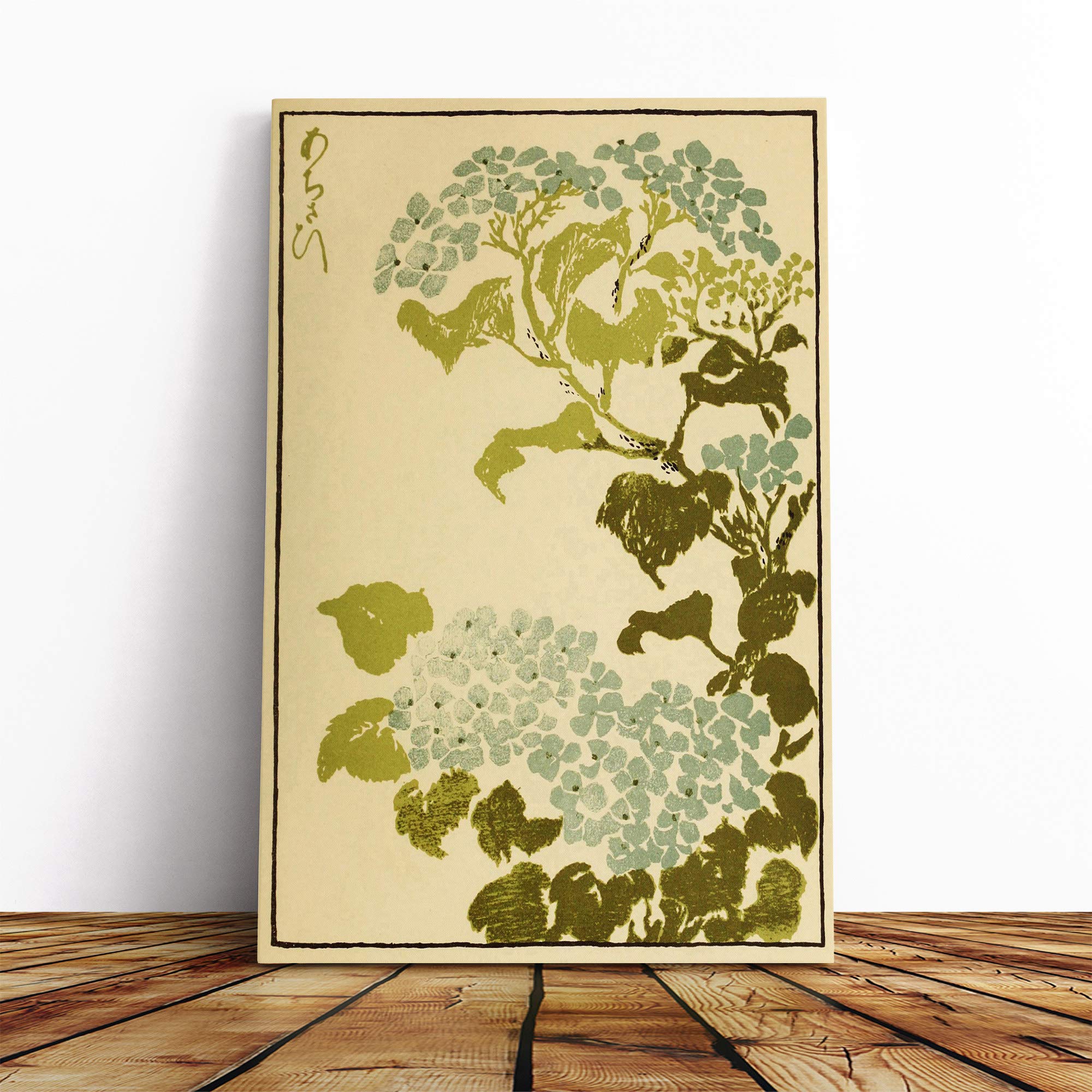 Wall Hydrangea Japanese Oriental Art Canvas Print | Gallery Wrapped 30mm Frame Wall Art | 24x16 inches | Ready to Hang | Asian Picture | Living Room Bedroom Lounge Office