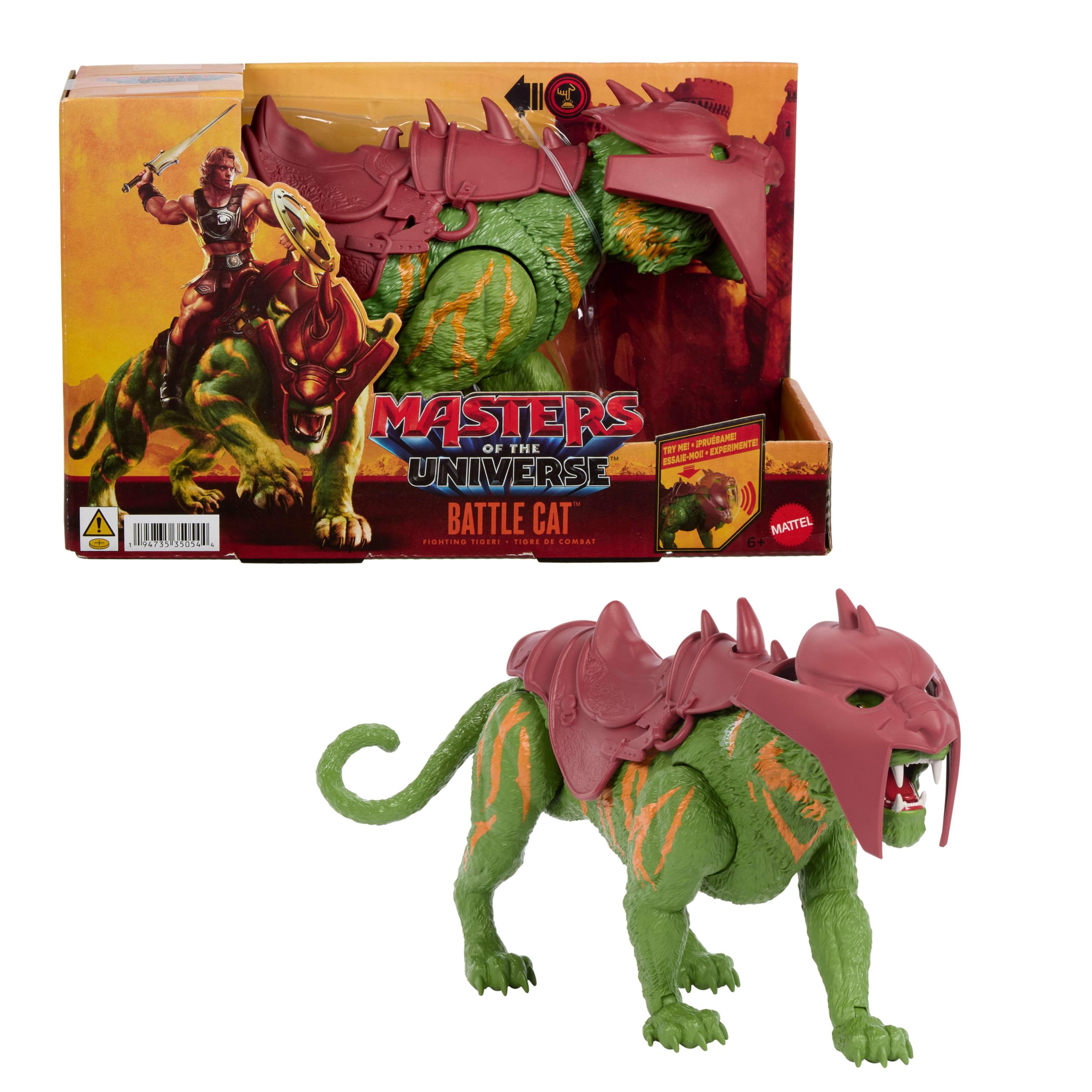 Masters of the Universe Film 2026 Battle Cat Figur mit Beißaction und fünf verschiedenen Brüllfunktionen, ca. 14 cm große Tigerkreatur mit Rüstung, JKJ04