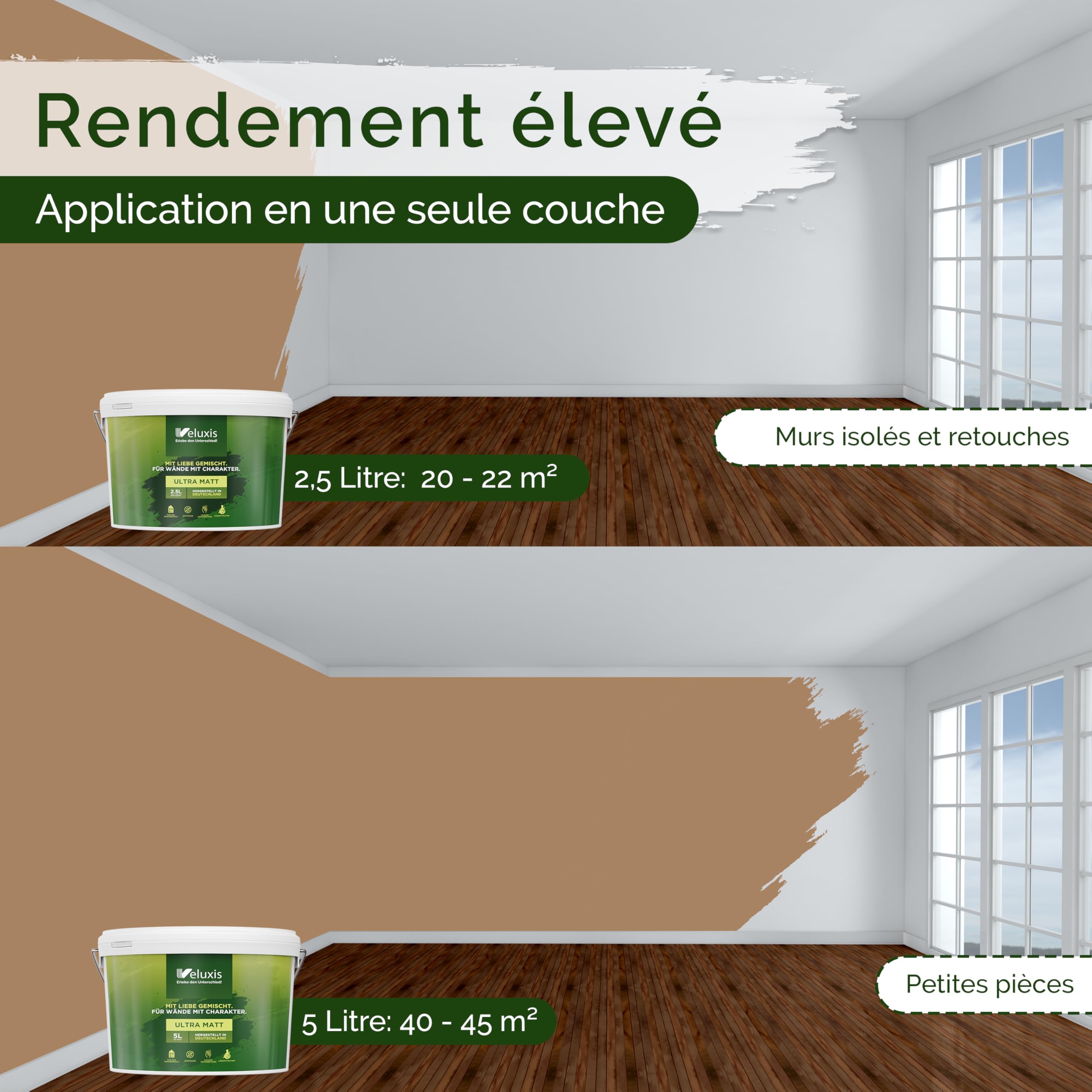 Peinture murale grise pour intérieur – 5 litres & classe de pouvoir couvrant 1, sans traces, peu de gouttes & peinture écologique, sans COV – (Certain Cinnamon)