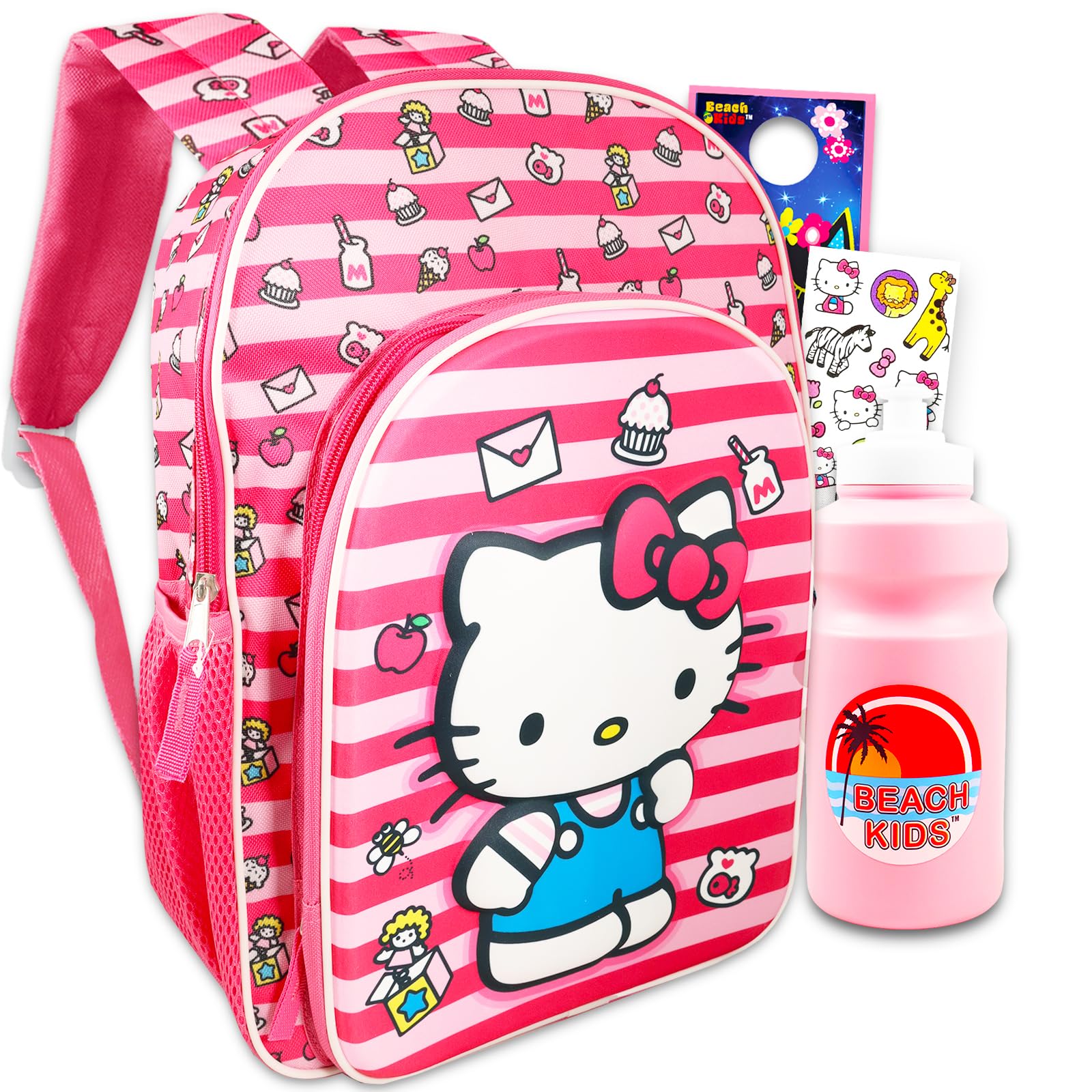 Hello Kitty Backpack Set ~ Bundle with 16" Hello Kitty School Bag, Stickers, Water Bottle and More | School Supplies