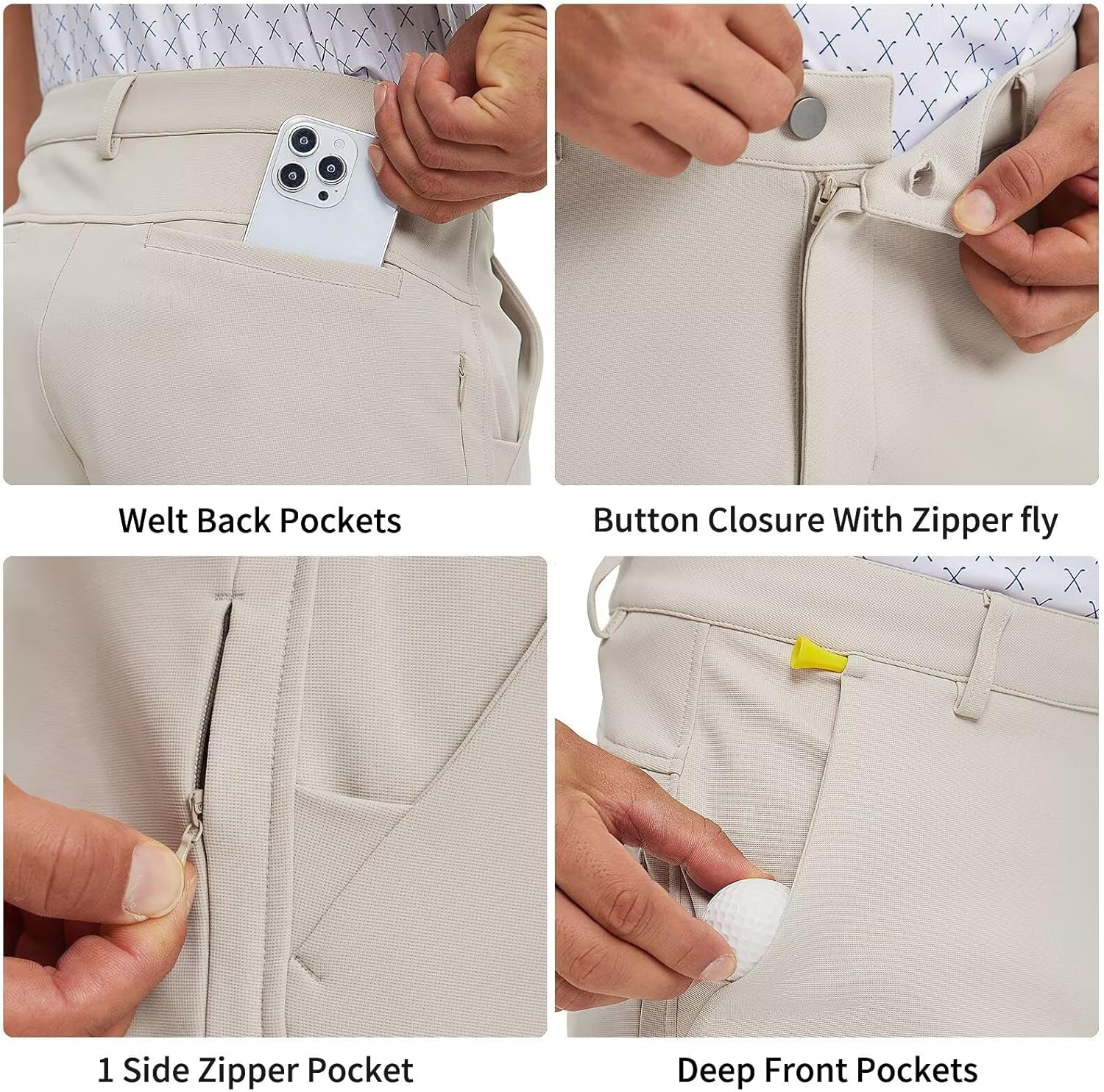 M MAELREG Golf Pants Men Classic Fit 30"/32"/34" Lightweight 5 Pockets Casual Trousers Moisture Wicking Mens Dress Pants - Image 4