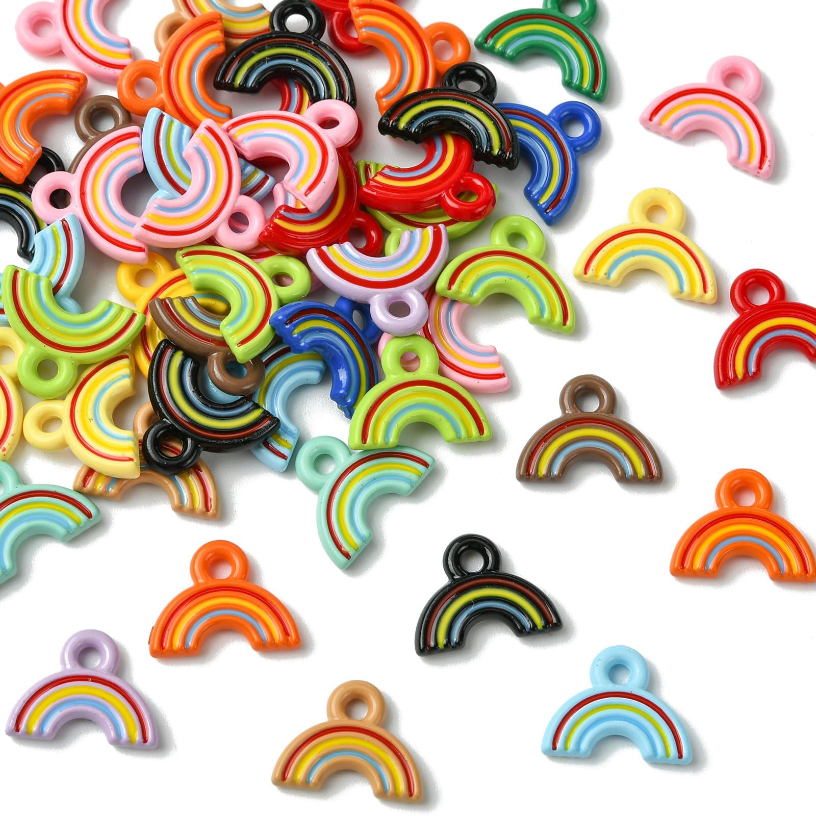 Stiesy Baking Paint Acrylic Rainbow Charms 50Pcs, Mixed Color Dainty Dangle Rainbow Charm Pendants for Jewelry Making, DIY Craft Supplies and Pride Accessories