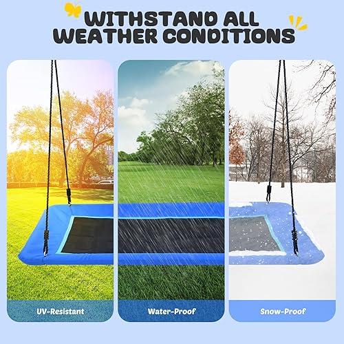 Miniatura 9 de Trekassy Columpio gigante de árbol de plataforma de 60 pulgadas de 700 libras para niños y adultos, impermeable, 2 correas para colgar (arcoíris)