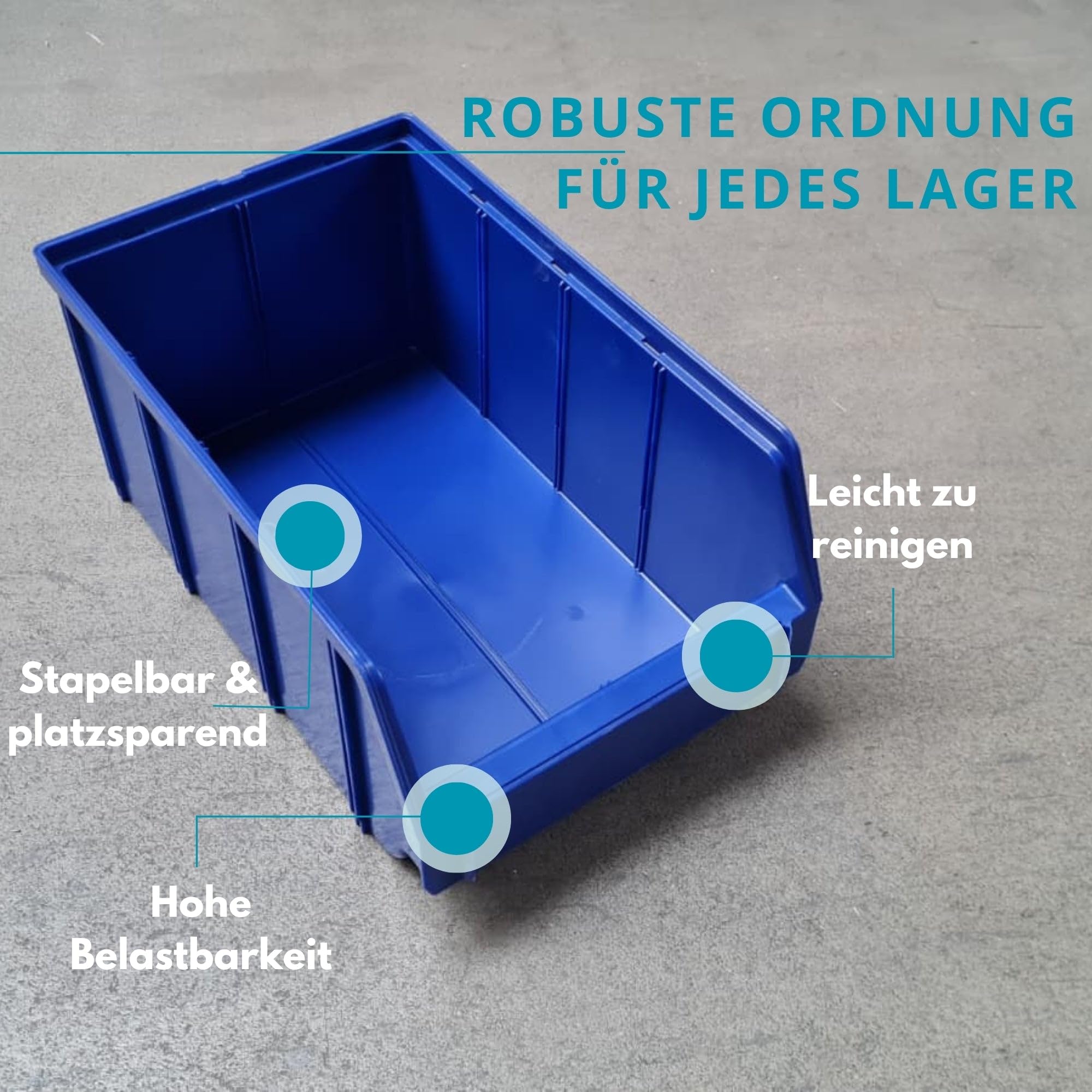15 Stapelboxen Größe 4 Blau – Robuste Lagerboxen 335×209×152mm für Werkstatt, Schrauben & Kleinteile – Sichtlagerkästen stapelbar