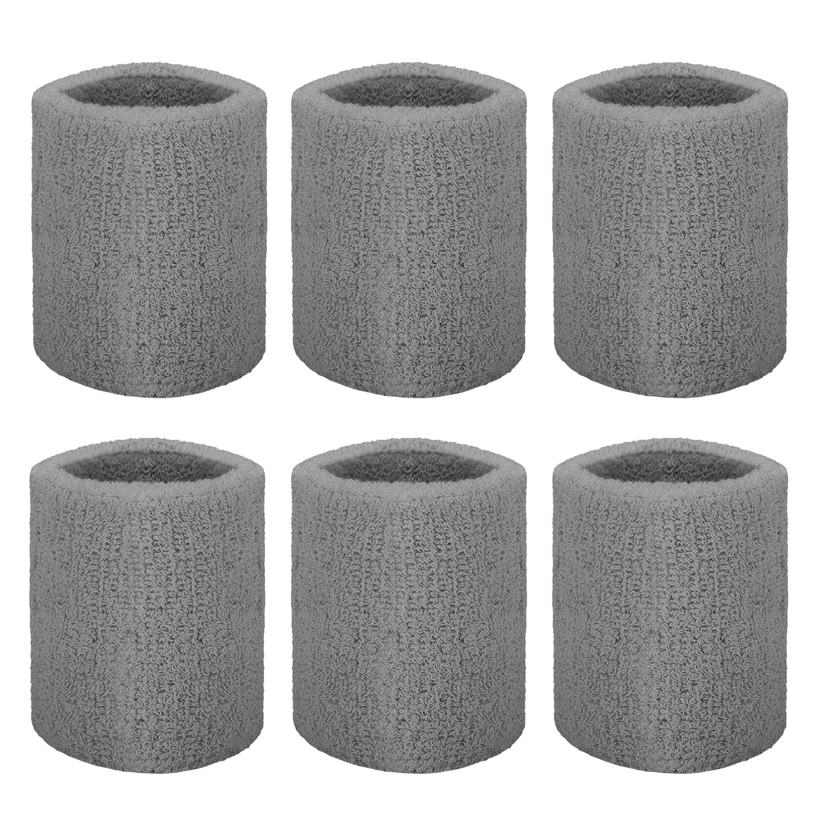 TOPTIE 6 Pcs Grey Wrist Sweatbands Sports Wristband for Tennis Football Terry Cotton Absorbent Arm Sweatband for Tennis Basketball 3-1/8 Inch