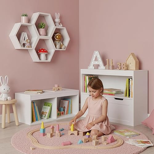 Miniatura 6 de Ikebana Organizador de almacenamiento de juguetes y estante para libros para niños con 2 cajones móviles para sala de juegos, aula, guardería,