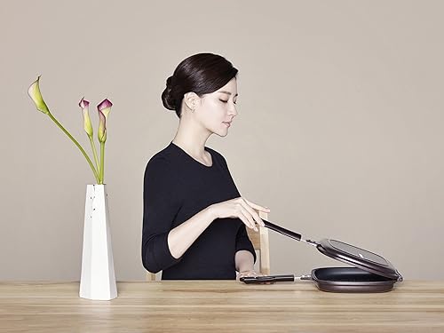 Miniatura 6 de Happycall Bandeja doble antiadherente de titanio, bandeja abatible, cuadrada, apta para lavavajillas, sin PFOA, marrón