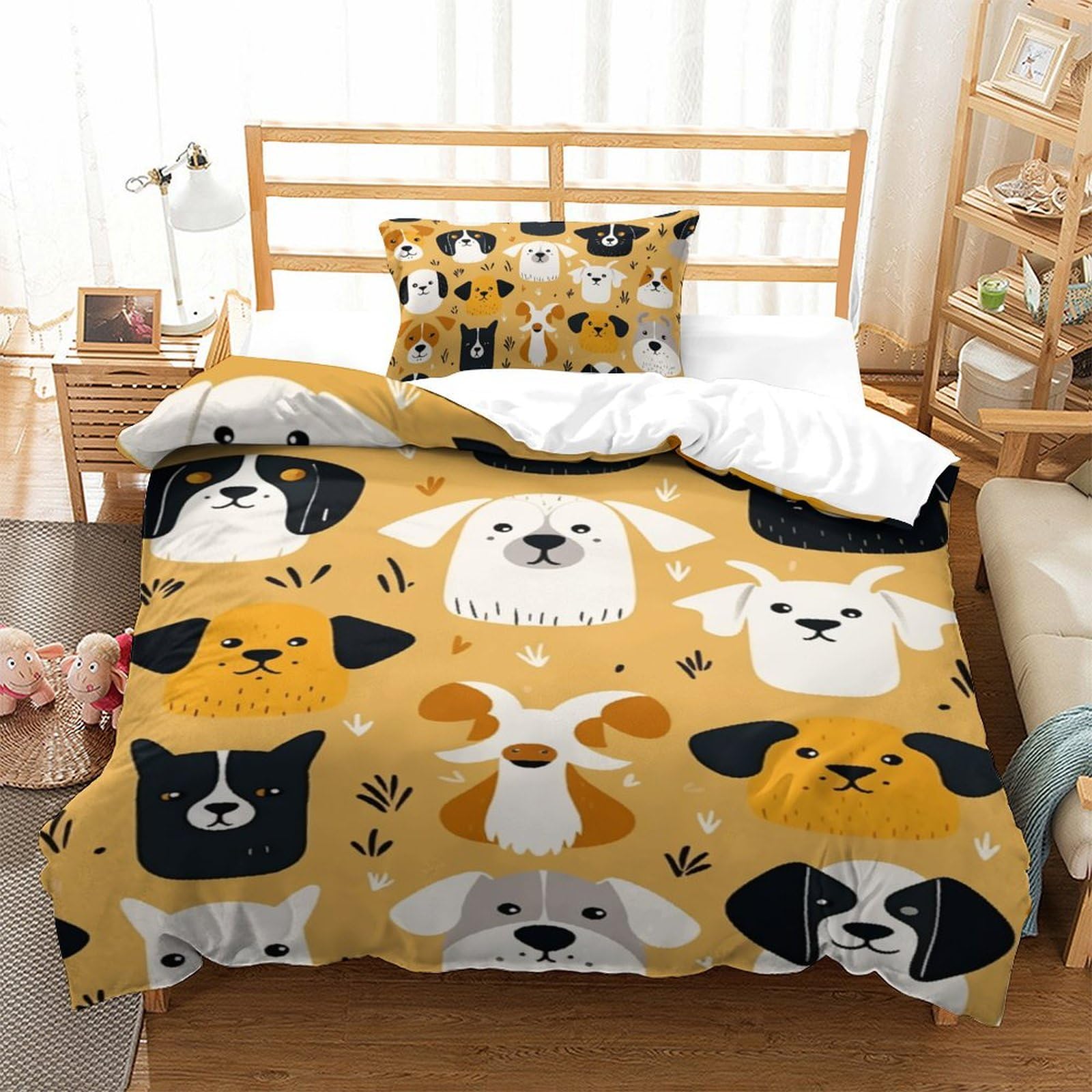 Parure de lit motif chien pour chambre ado lit 135x200 facile à laver