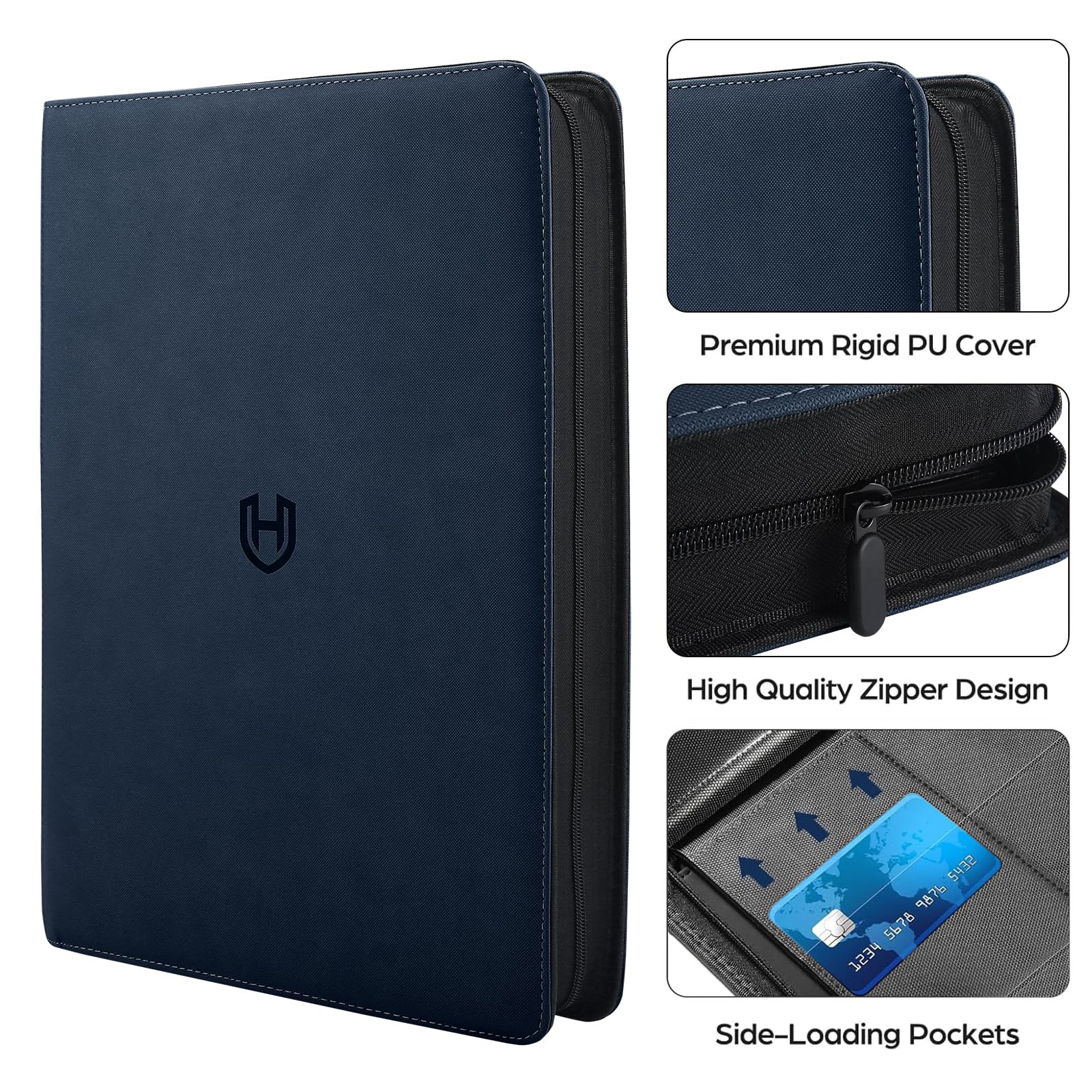 Card Binder 16 Pocket with Zipper, 1024 Pockets Trading Card Holder Book, Premium PU Cover Zip Folder Binder, Side Loading Carrying Case Binder Album for TCG, MTG, Sports Cards, Game Cards