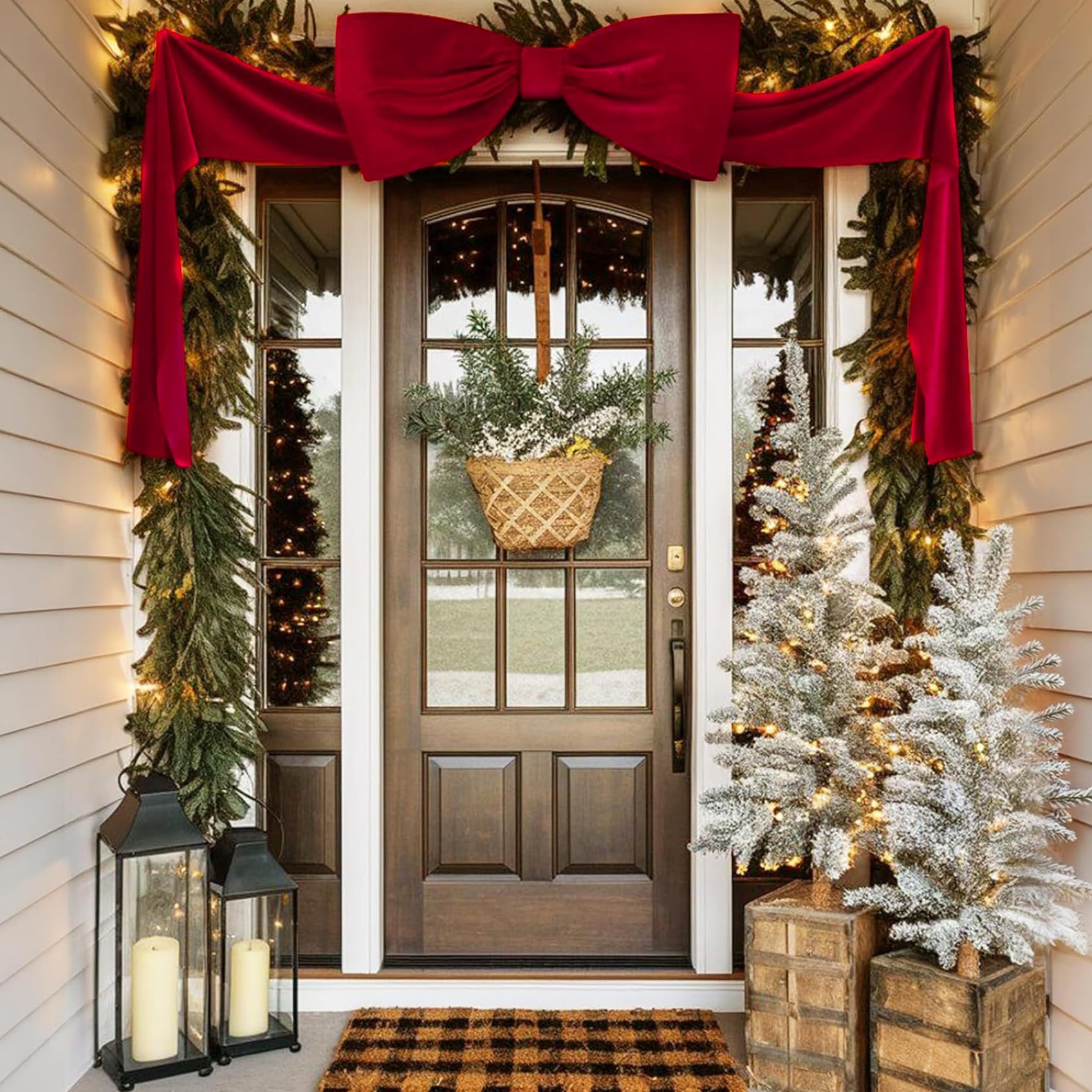 Fiocco puntale per albero di Natale extra large, fiocco in velluto rosso con trascinamento di 9, 8 piedi per decorazioni natalizie da parete con ghirlanda di alberi/20x15 pollici