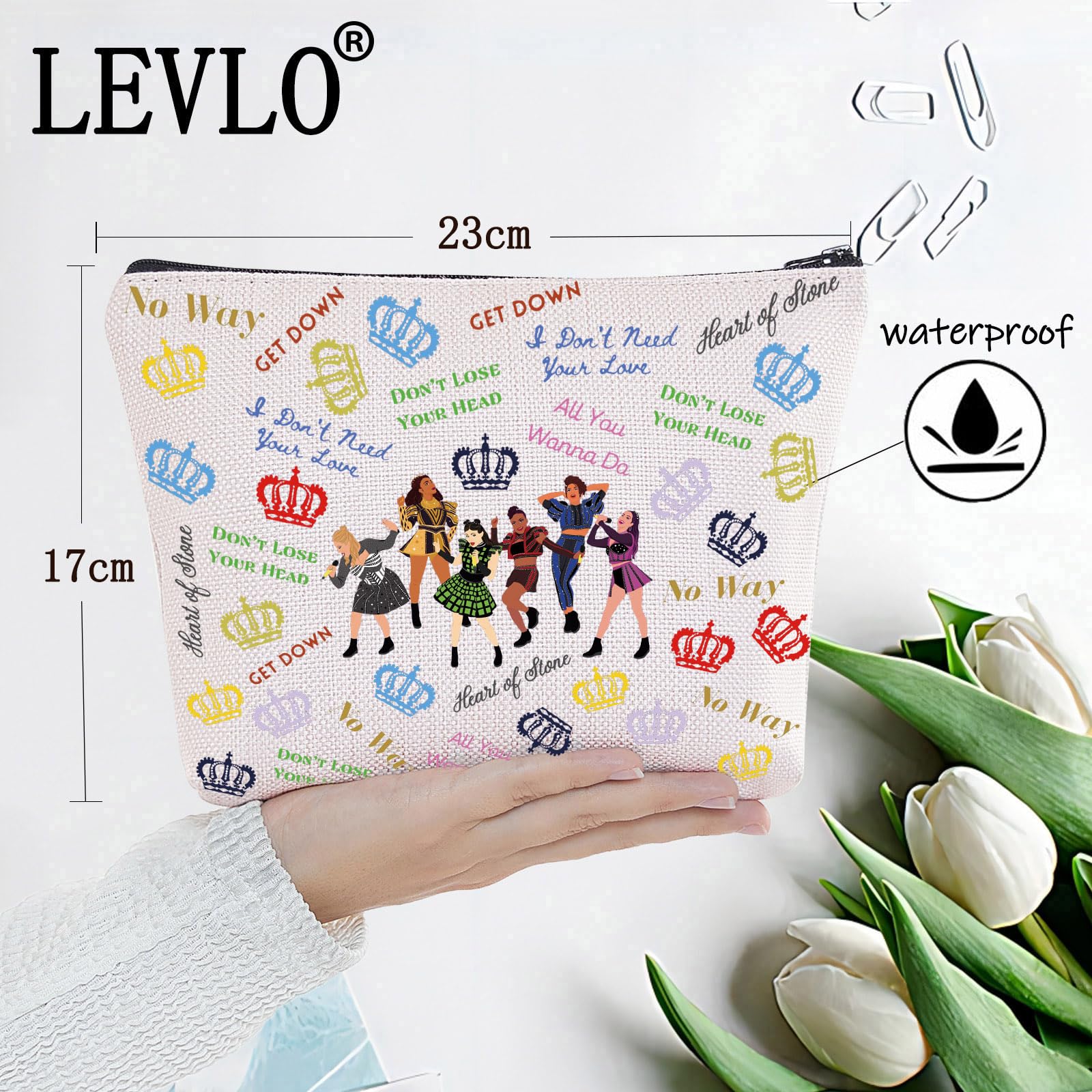 LEVLO Broadway Queen Cosmetic Make Up Bag Gift for Musical Theater Lover Six Queen Musical Make Up Zipper Pouch Bag for Wome Six Queen M Bag - Image 2