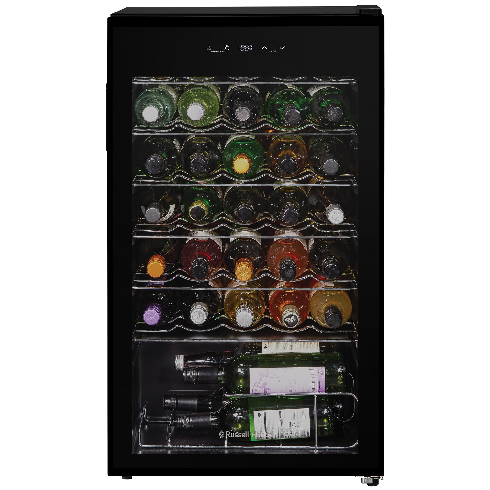 Russell Hobbs Undercounter Fridge 93 Litre/34 Bottle Freestanding Wine & Drinks Fridge Beer in Black LED Light, Drinks & Snacks Glass Door, Energy Efficient, 2 Year Guarantee RH34WC101B — view 8