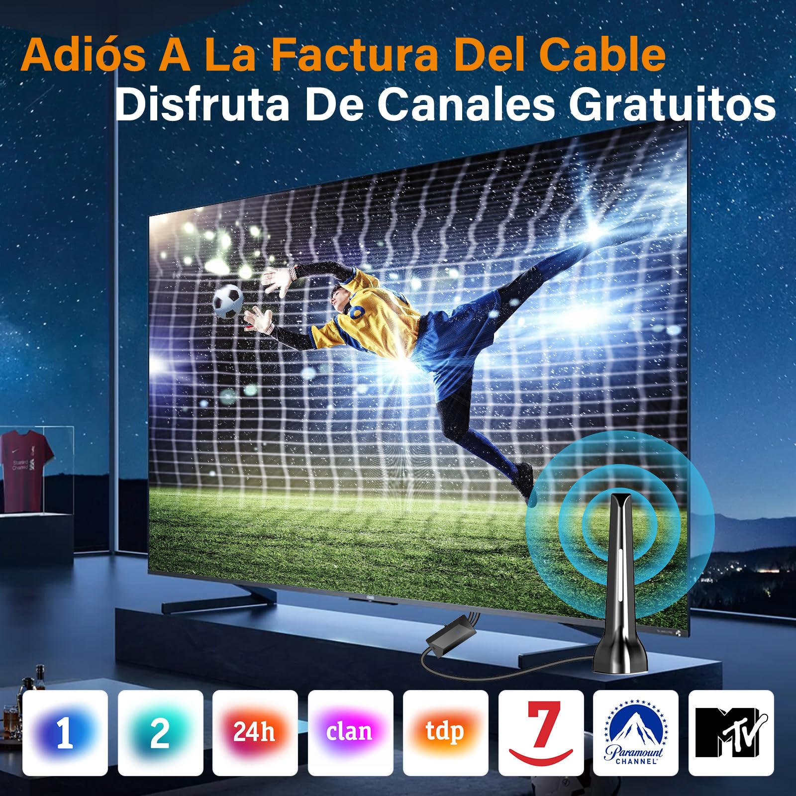 Antena TV Interior,Antena televisión Interior Potente 2026 con Base Magnética, 420 km de Largo Alcance y recepción remota de 360°,Compatible con Canales 4K/1080p/VHF/UHF DVB-T/T2 en Abierto