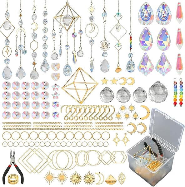 400 Pièces Kit de Fabrication DIY d’Attrape-Soleil, Créez Votre Suncatcher pour Décor de Fenêtre, Ensemble de Cristaux Colorés à Suspendre pour Adultes & Enfants (A)