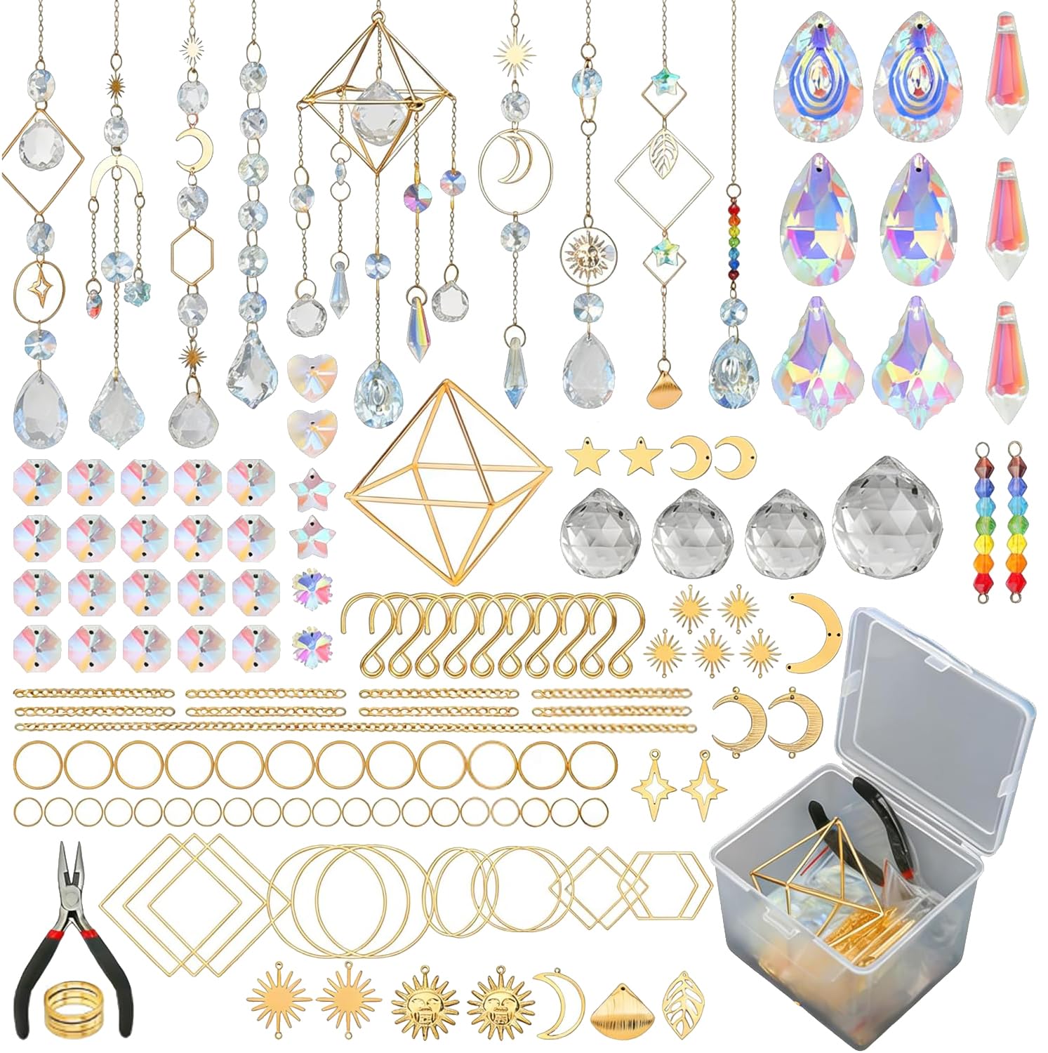 400 Pièces Kit de Fabrication DIY d’Attrape-Soleil, Créez Votre Suncatcher pour Décor de Fenêtre, Ensemble de Cristaux Colorés à Suspendre pour Adultes & Enfants (A)