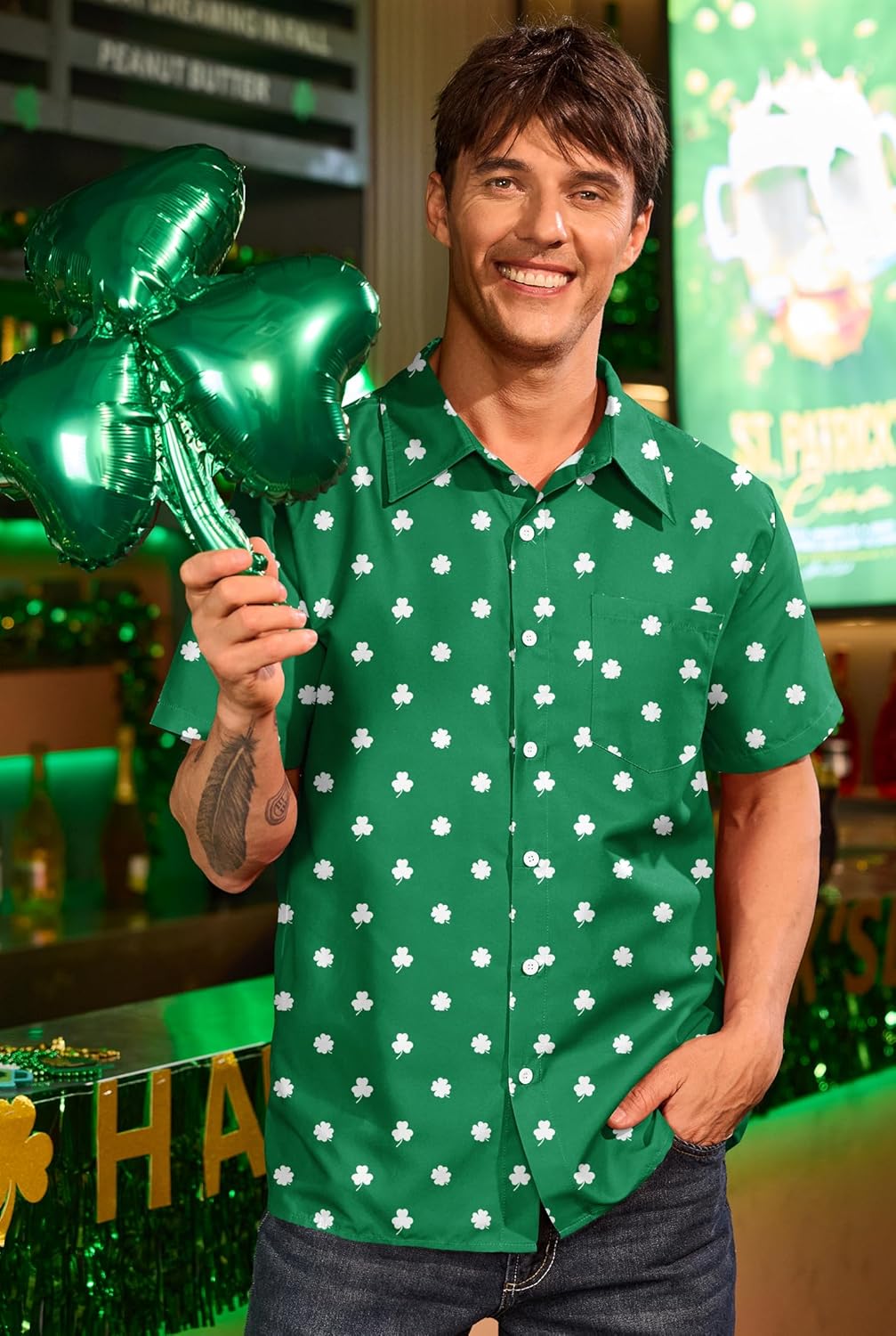 Arvilhill Men's St. Patrick’s Day Button Shirt Short Sleeve Shamrock Shirts (S-3XL) - Image 5