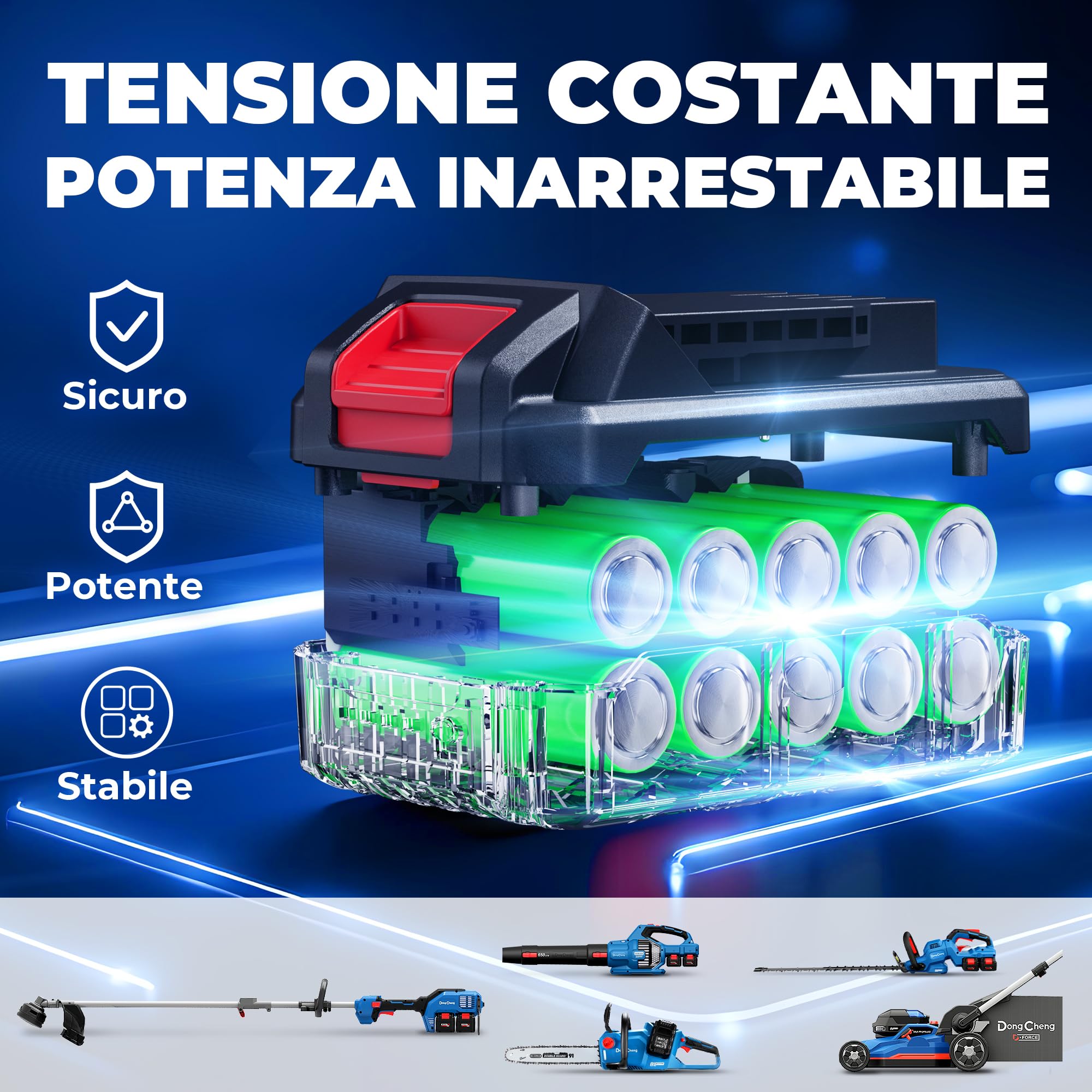 Dong Cheng Soffiatore a batteria 2x20 V, tecnologia a turbina, cambio continuo con 3 ugelli, batteria da 4 Ah e caricabatterie, per foglie di massa e rifiuti ostinati in giardini, su strade e