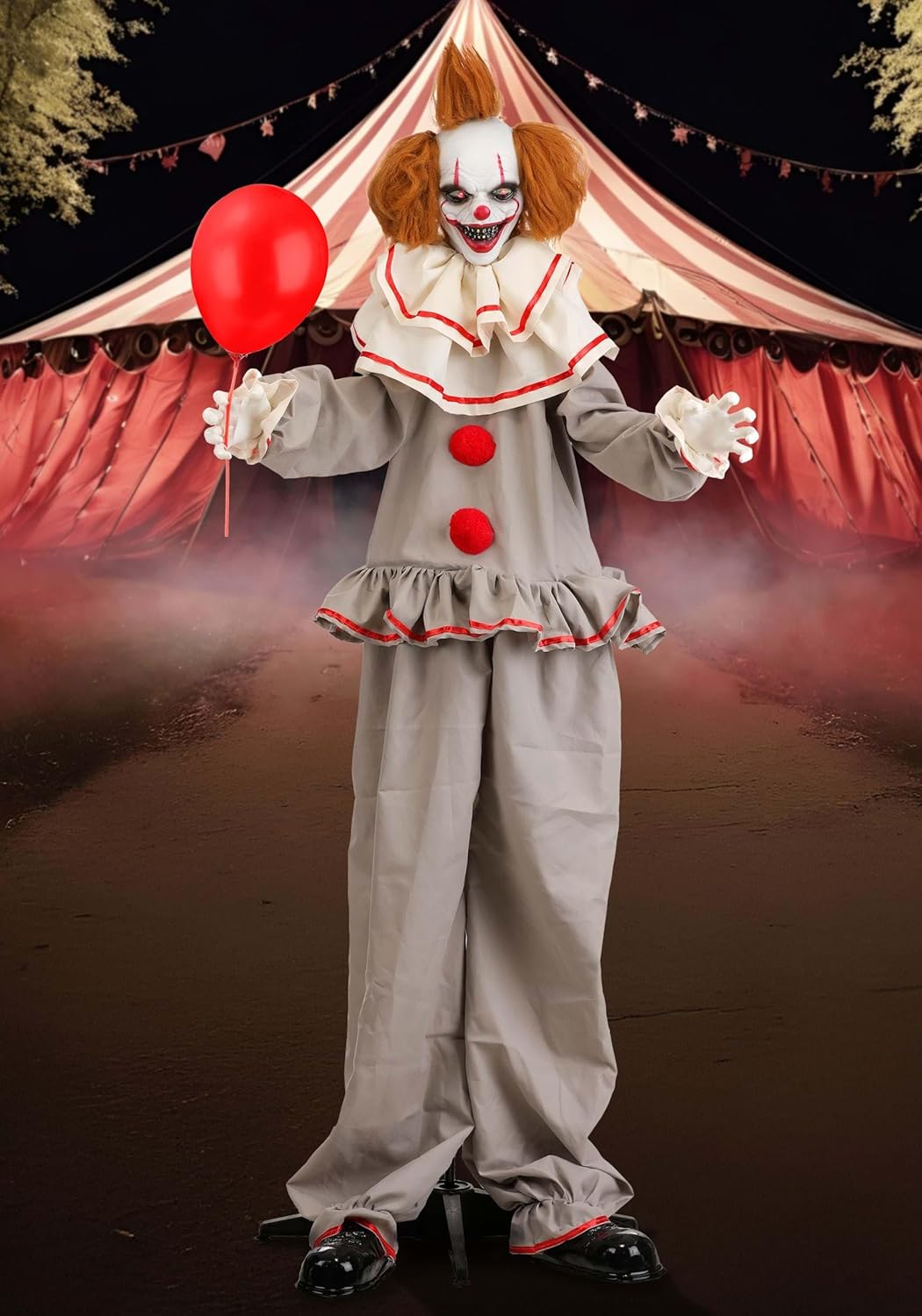 Fun Costumes 5.5FT Red Cent the Nightmare Clown Animatronic | Life Size Creepy Circus Halloween Decoration with Lights, Creepy Sounds for Haunted House or Yard