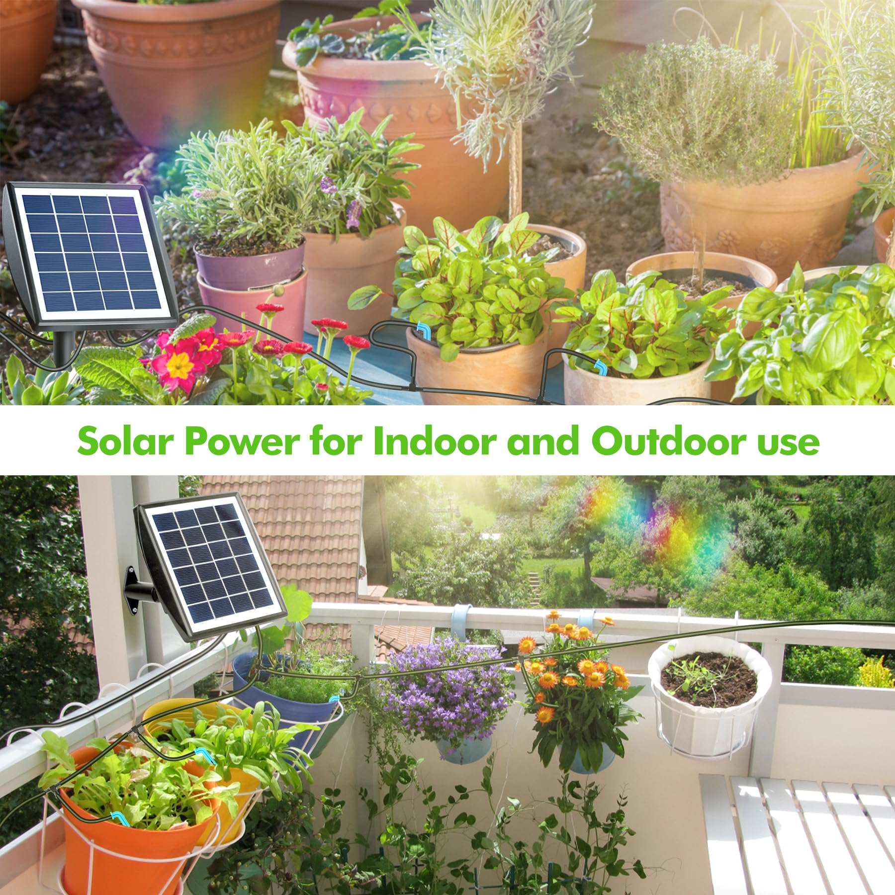 Forever Speed Solar Bewässerungssystem Automatisches Set mit Wassersensor, Selbstbewässerungsgeräte mit Timer, 15 M Schlauch für Garten, Balkon Pflanzen, Kübelpflanzen im Freien