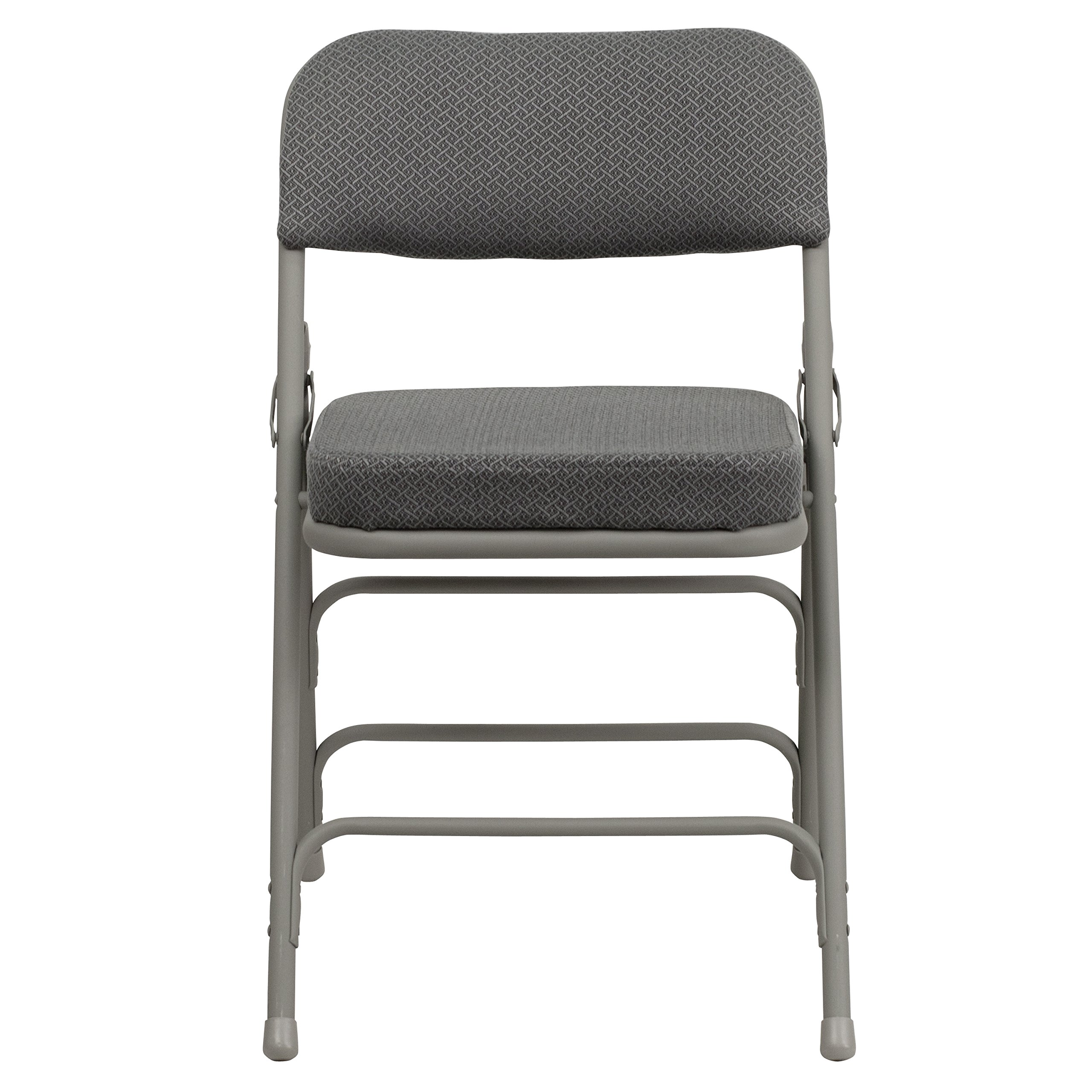 Flash Furniture 2 Pack Hercules Series Premium Curved Triple Braced Double Hinged Gray Fabric Metal Folding Chair - View #2