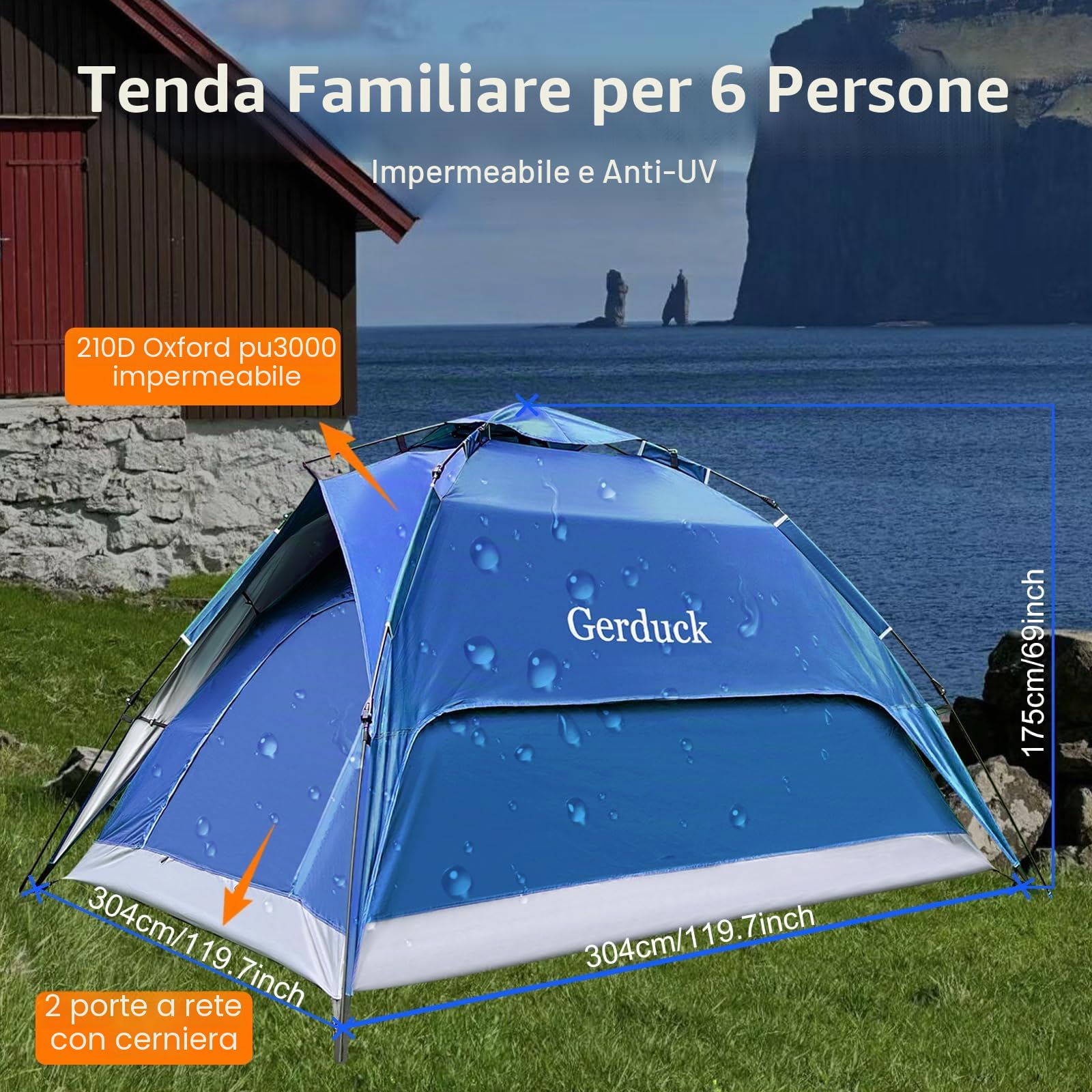 3 in1 Tenda da Campeggio 2/4/6 Posti,Tenda Pop UpTenda 3 Persone Famiglia Tenda a Cupola Impermeabile Antivento,Set up facile in 60 secondi
