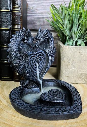 Miniatura 2 de Ebros Gift Guardian of Faux Stone Celtic Heart Tomb Altar Romántico Doble Dragón Cono de reflujo Incienso en cascada Humo Piscina Cascada Quemador