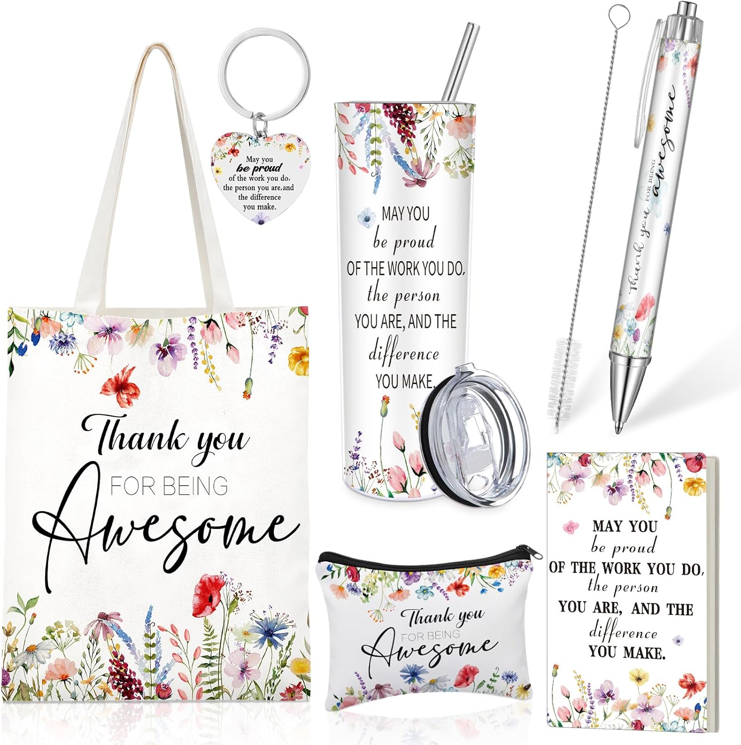 Patelai 6 Pcs Employee Appreciation Gifts Set for Women Female, Thank You Awesome Gift for Coworker Teacher Staff Team Volunteer, Inspirational Bag Pen Journal Keychain for Valentine, Flowers